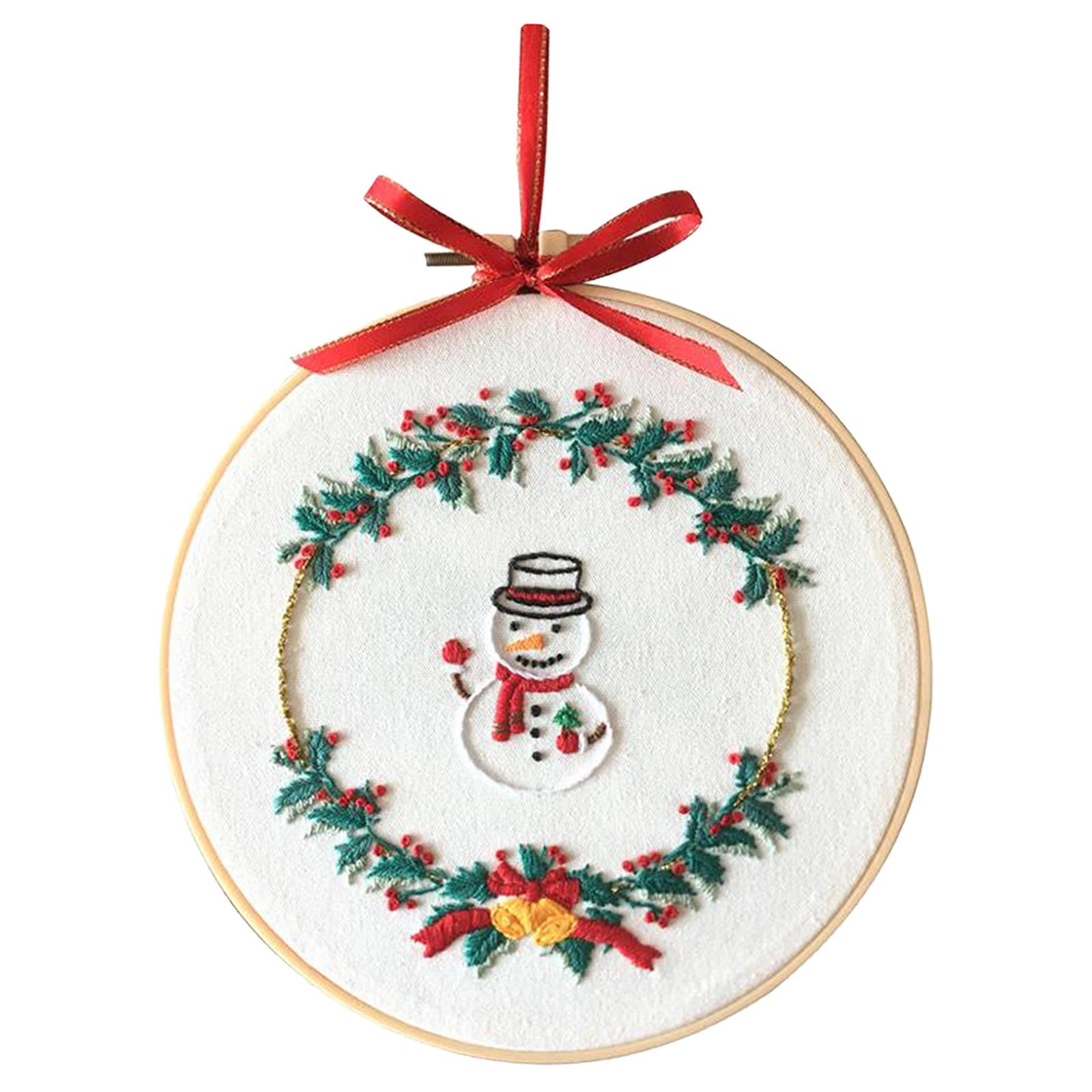 Embroidery Kit Hand Cross Stitch Material Home Decor Making Hoop Snowman