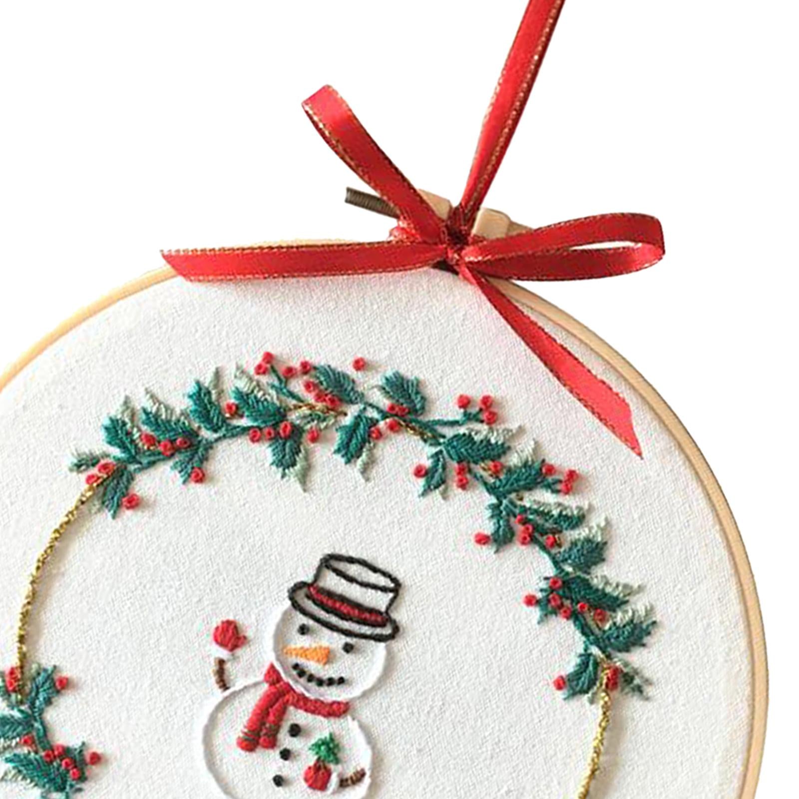 Embroidery Kit Hand Cross Stitch Material Home Decor Making Hoop Snowman
