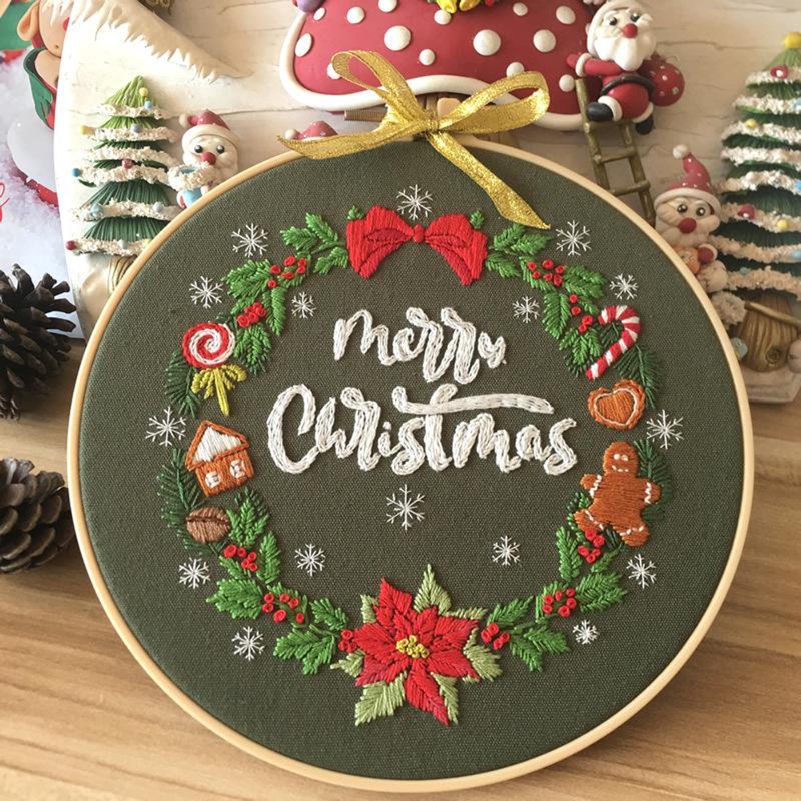 Embroidery Kit Hand Cross Stitch Material Home Decor Making Hoop Leaves