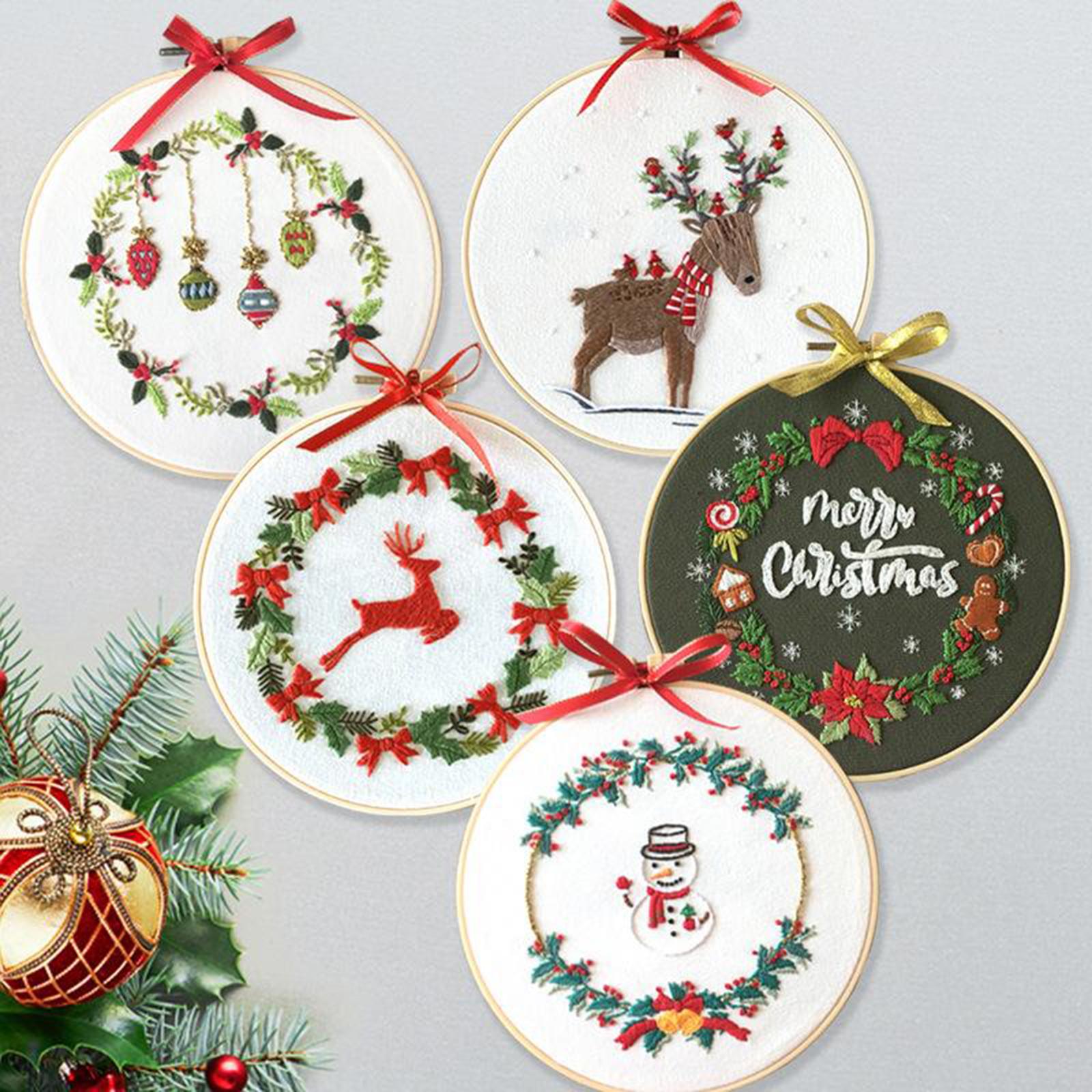 Embroidery Kit Hand Cross Stitch Material Home Decor Making Hoop Leaves