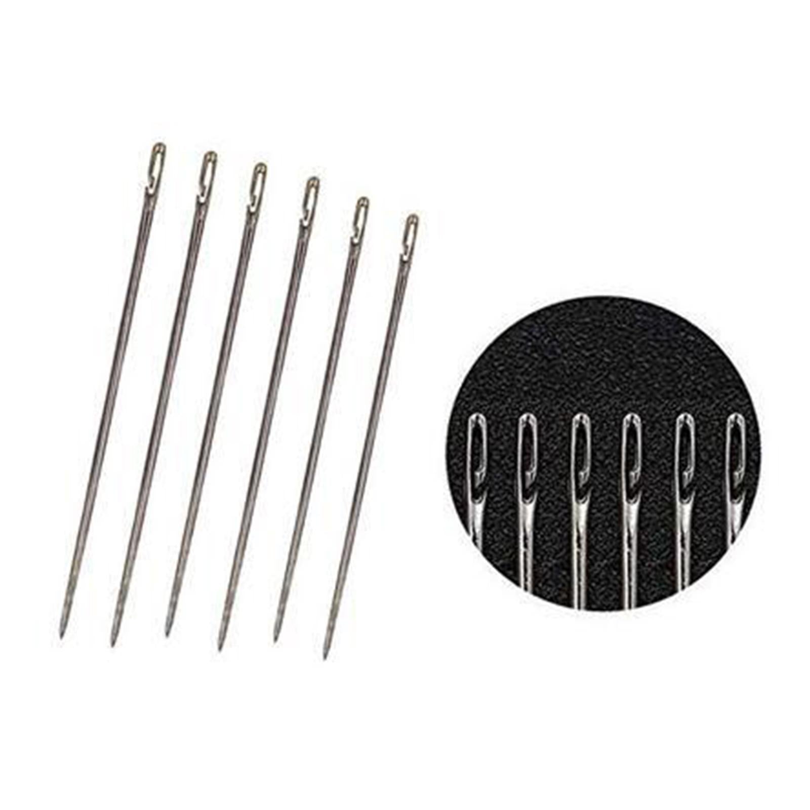 24x Self Threading Needles with Wooden Needle Case Brown_Silver Needles