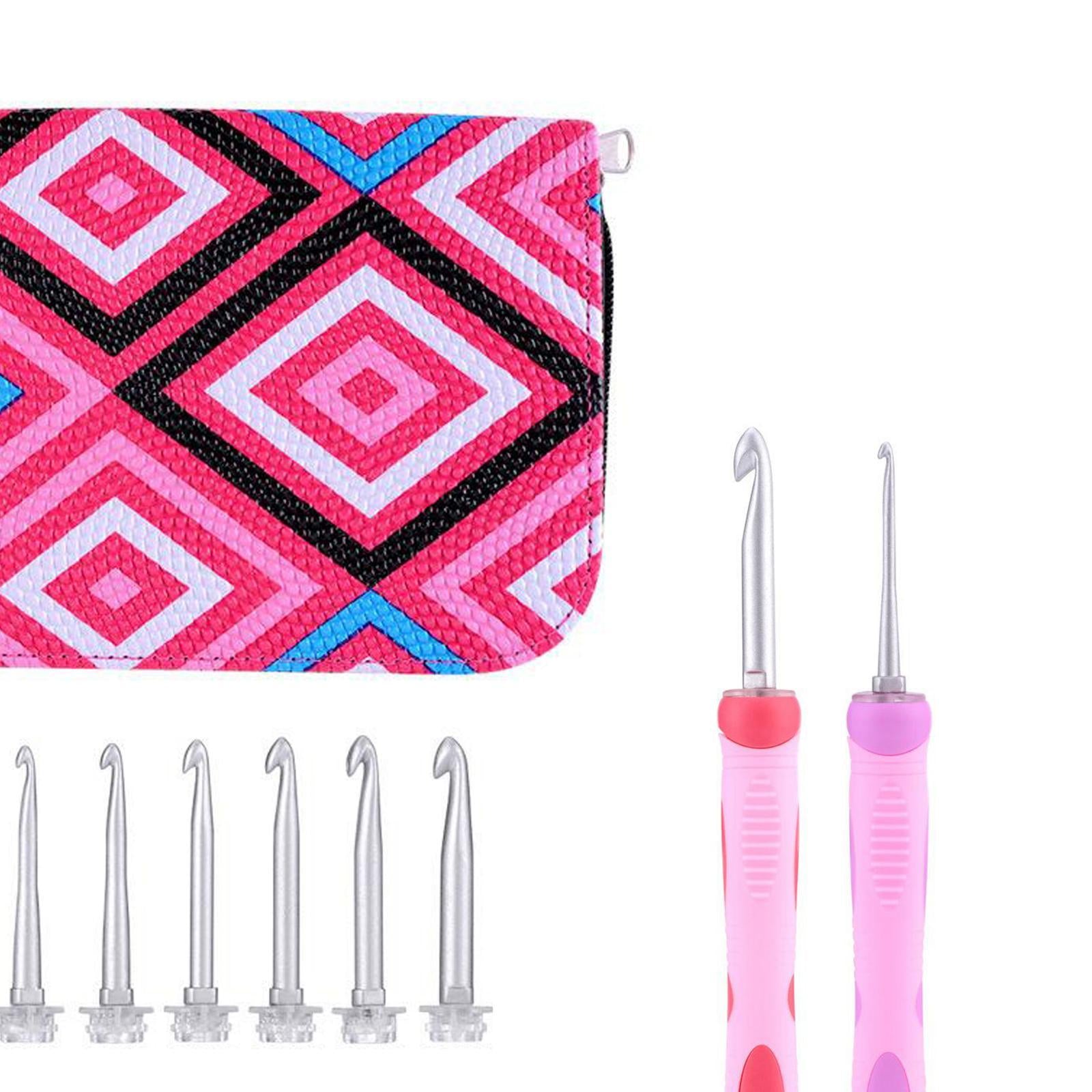 Aluminum Heads Hooks Crochet Comfortable Silicone Handle for Arthritic Hands Diamond Grid Pink