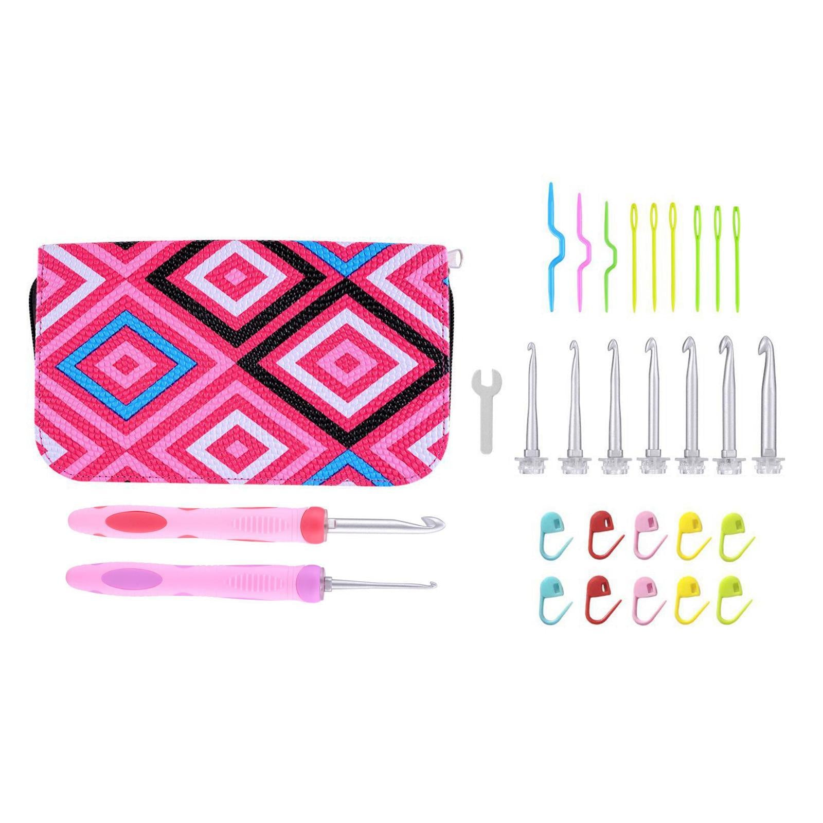 Aluminum Heads Hooks Crochet Comfortable Silicone Handle for Arthritic Hands Diamond Grid Pink