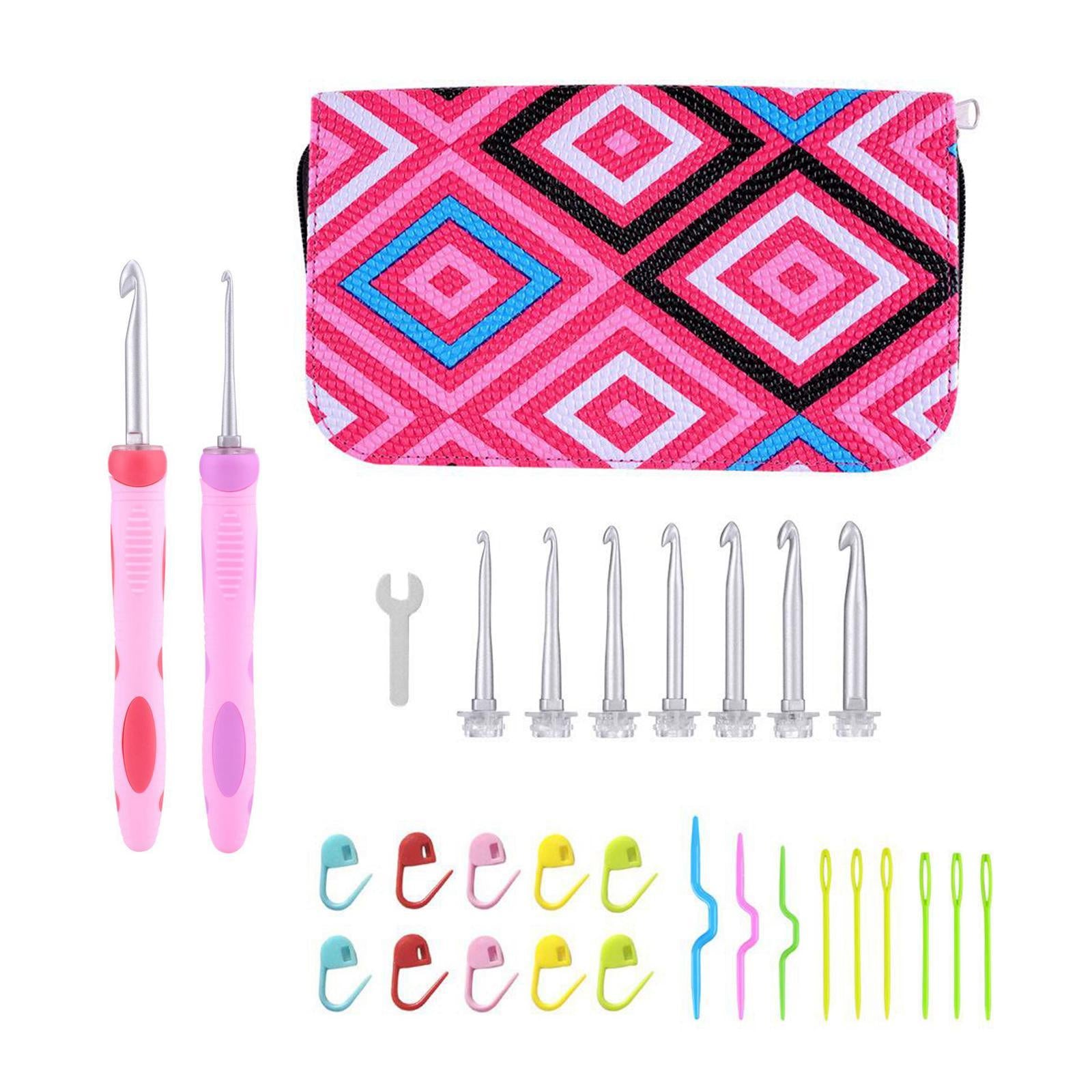 Aluminum Heads Hooks Crochet Comfortable Silicone Handle for Arthritic Hands Diamond Grid Pink