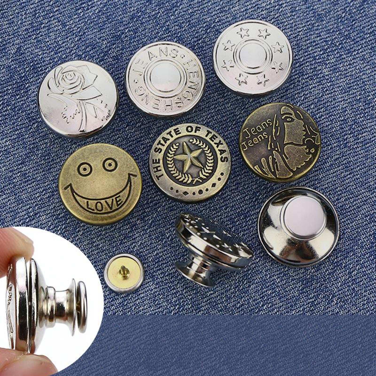 10pcs Jeans Button Replacement Jean Tack Metal Buttons Snap Fastener Style8