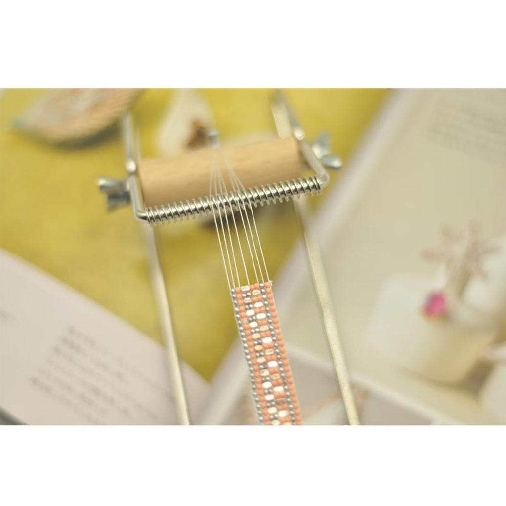 Stainless Steel&Wood Beading Loom for DIY Bracelet Knitting Machine Silver