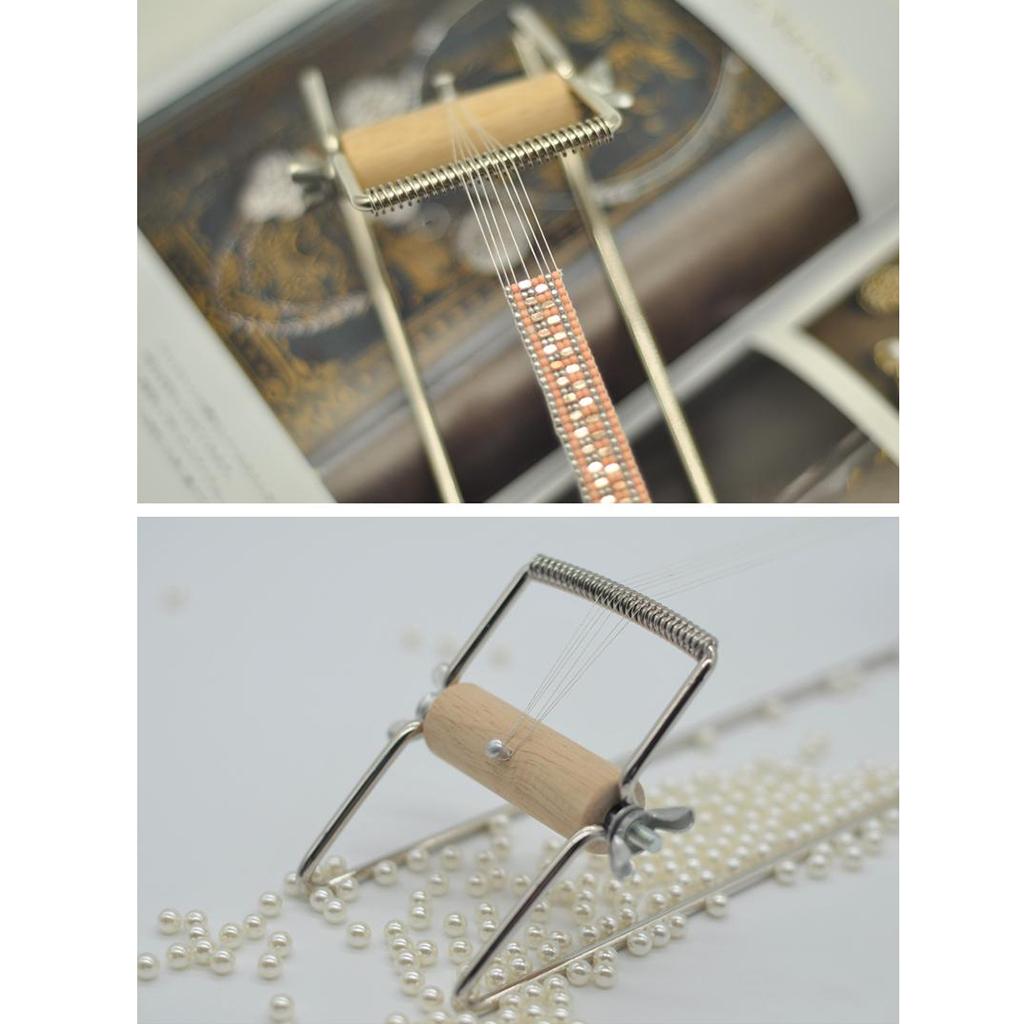 Stainless Steel&Wood Beading Loom for DIY Bracelet Knitting Machine Silver