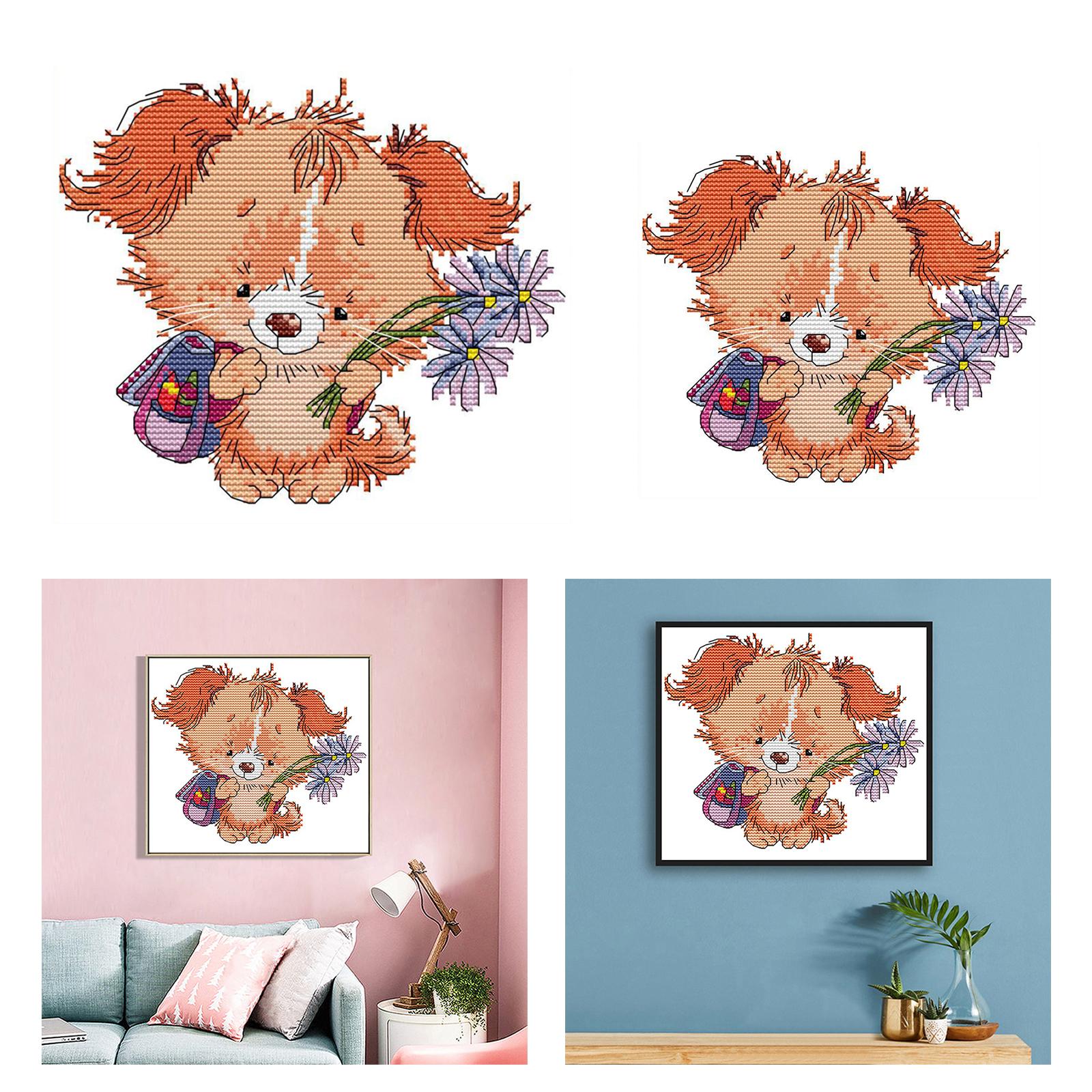 Cross Stitch Kit Cute Puppy Embroidery Needlepoint Crafts for Adult Kid 11CT