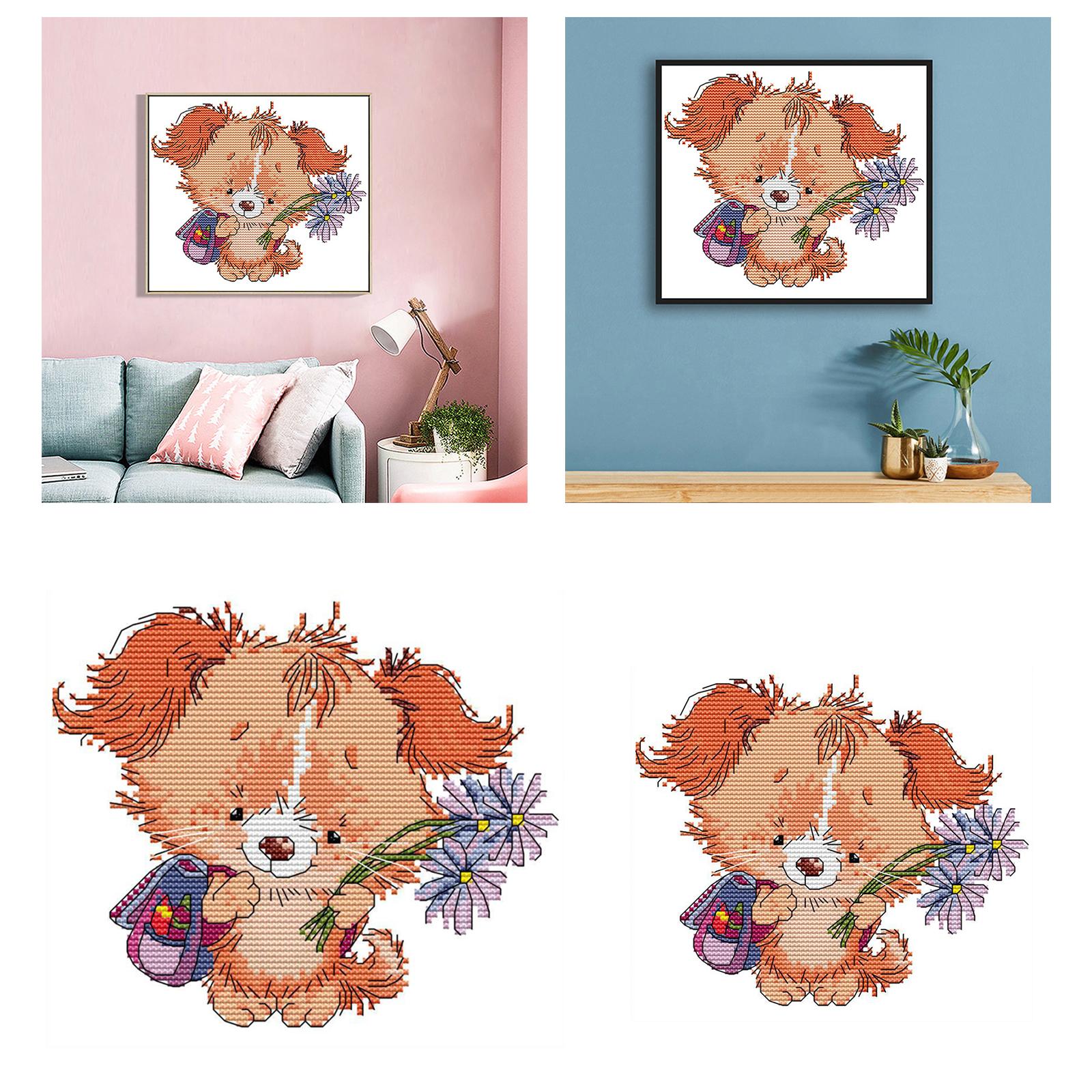 Cross Stitch Kit Cute Puppy Embroidery Needlepoint Crafts for Adult Kid 11CT