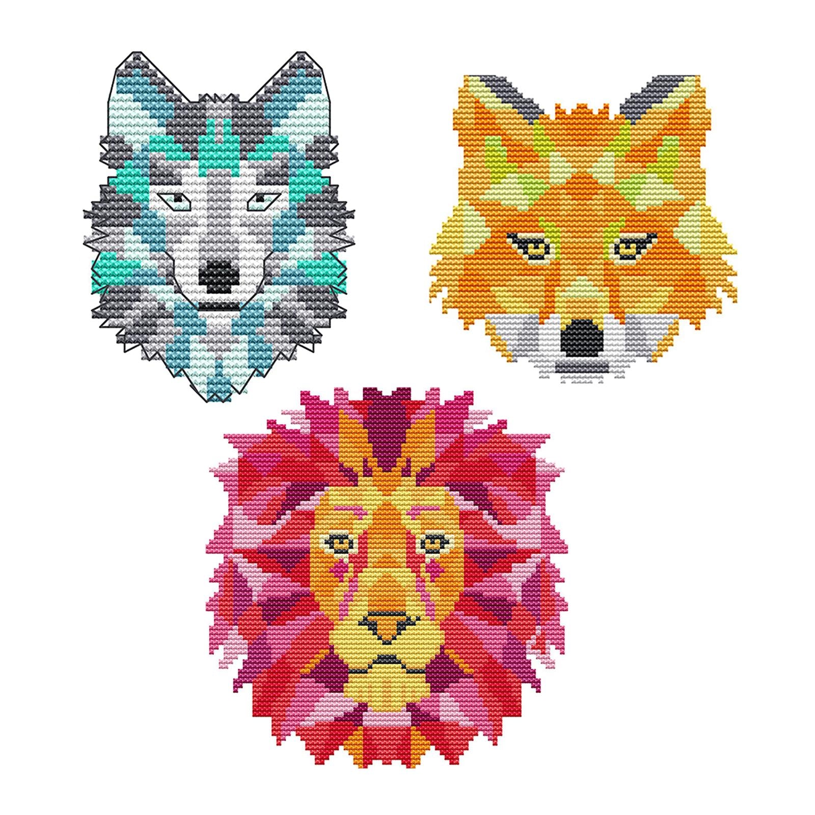 Abstract Animal Stamped Cross Stitch Kits Handmade Needlework for Beginners Fox
