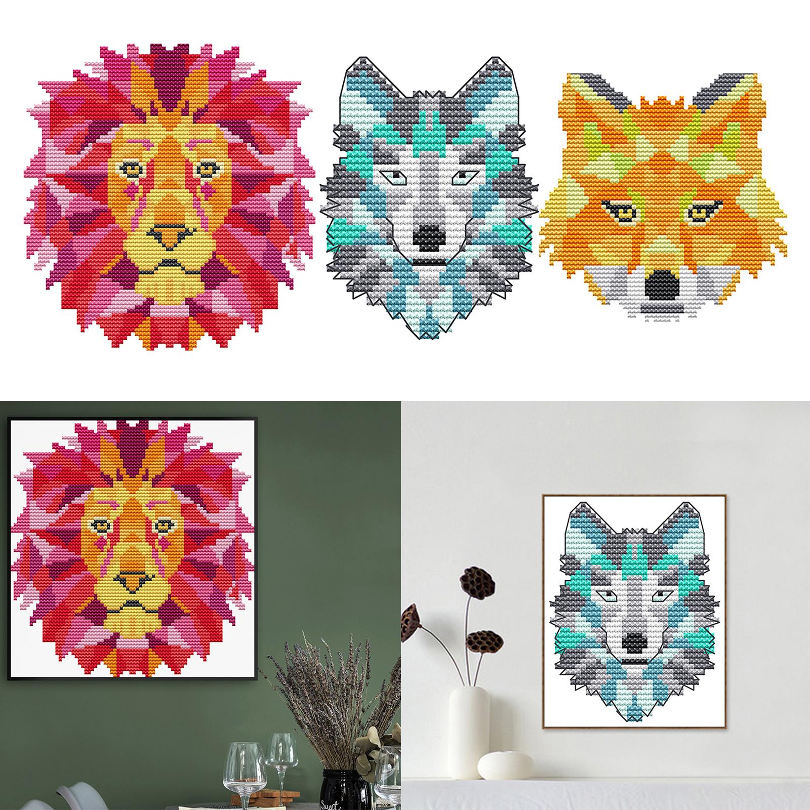 Abstract Animal Stamped Cross Stitch Kits Handmade Needlework for Beginners Fox