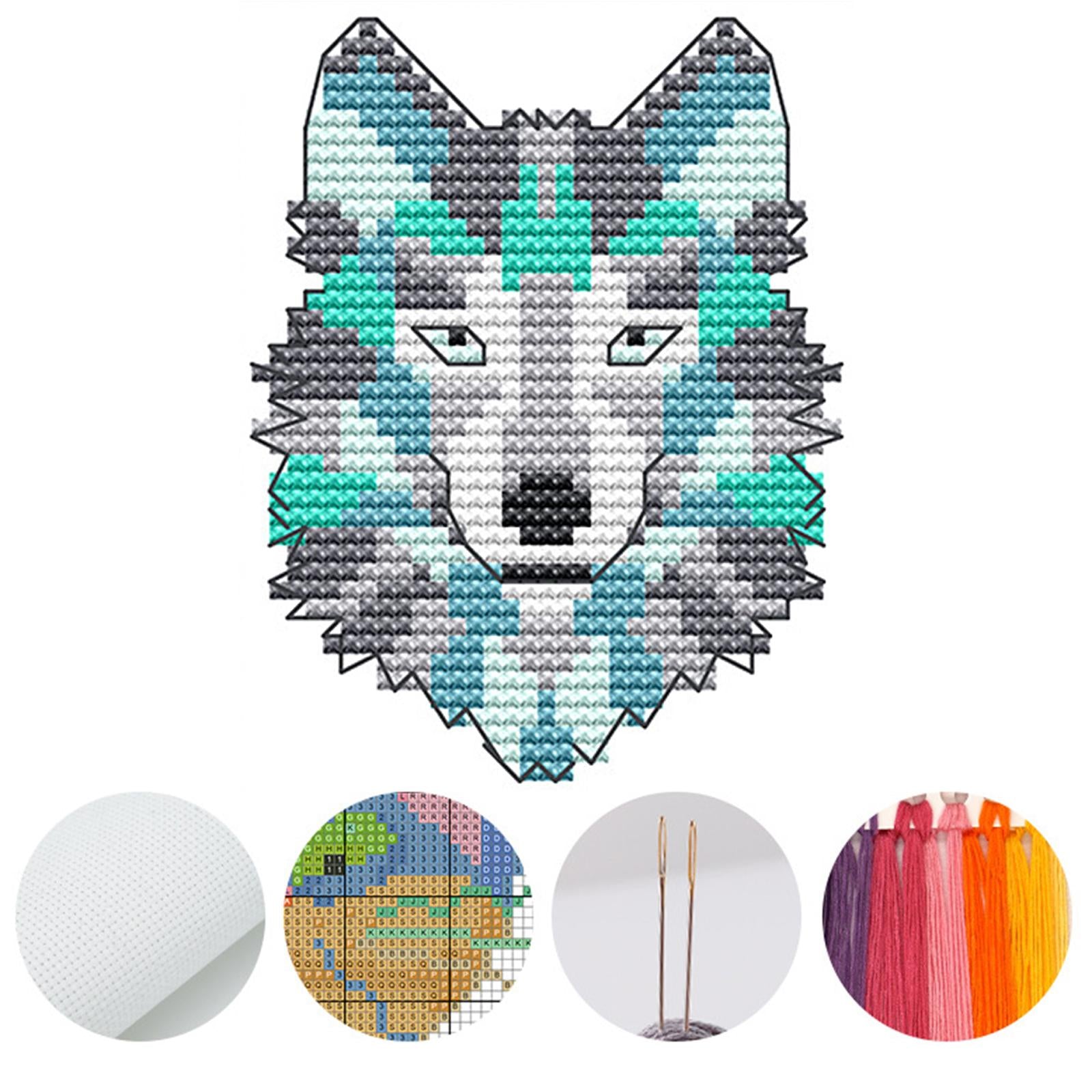 Abstract Animal Stamped Cross Stitch Kits Handmade Needlework for Beginners Wolf