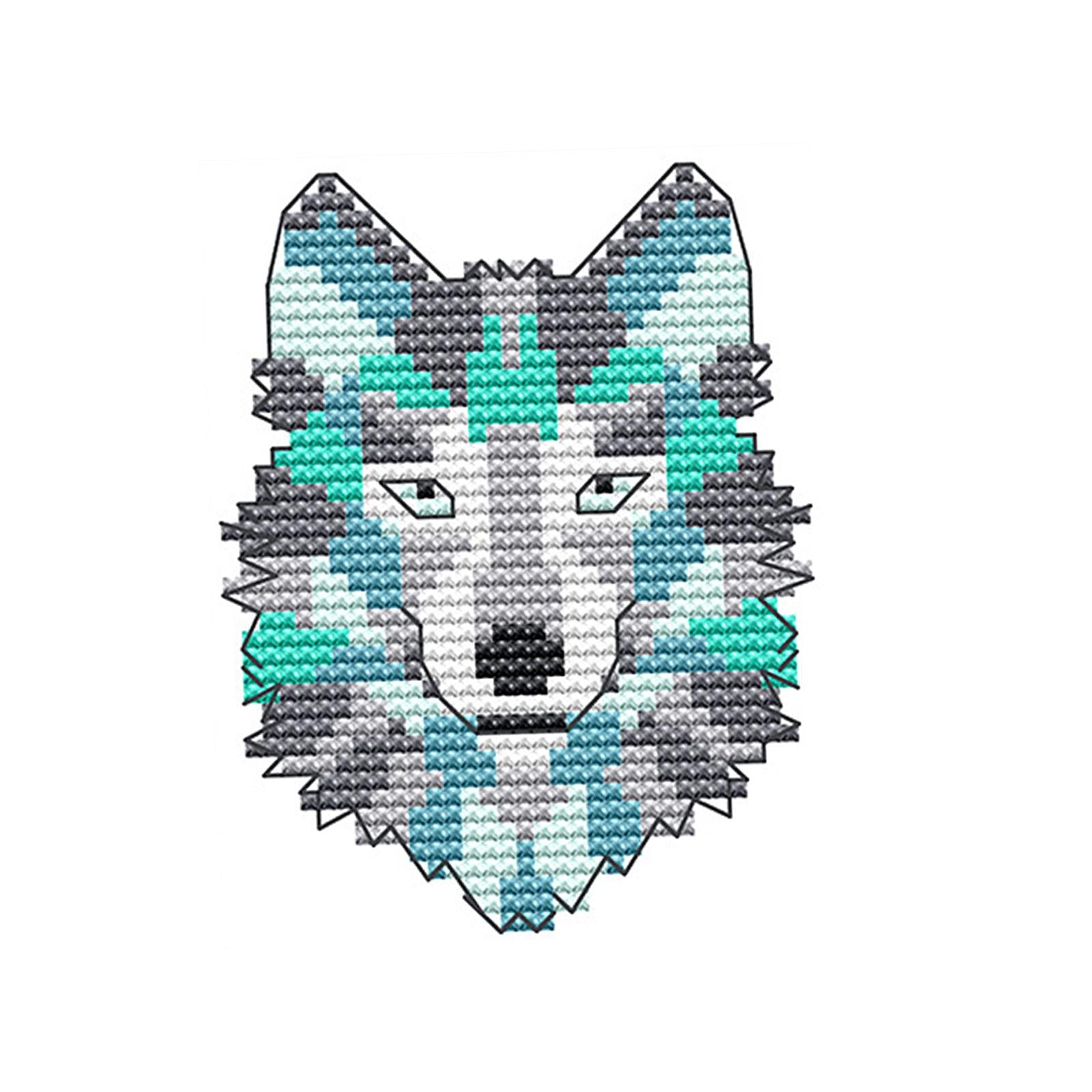 Abstract Animal Stamped Cross Stitch Kits Handmade Needlework for Beginners Wolf