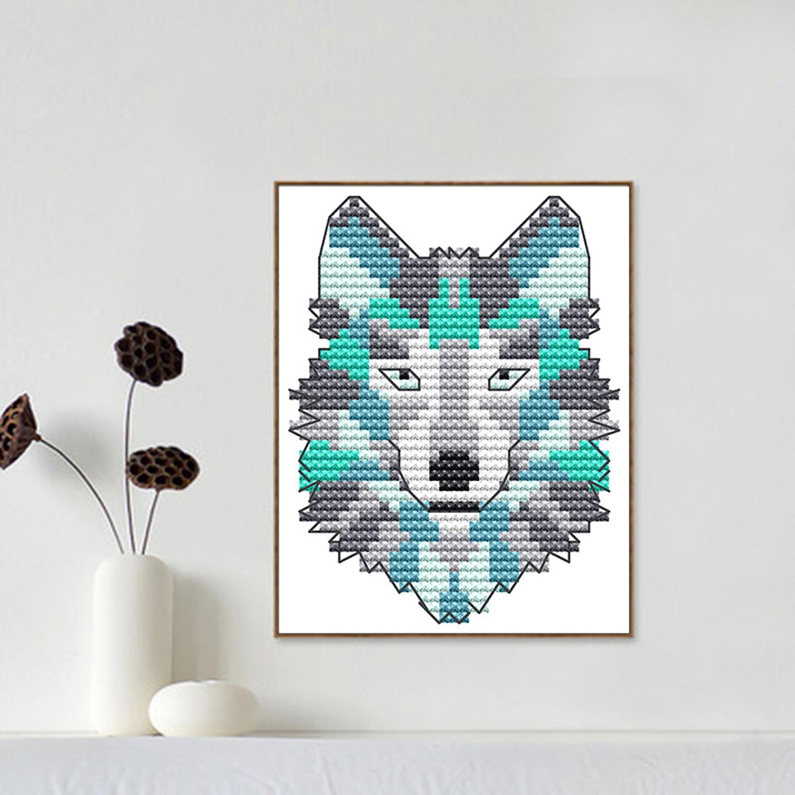 Abstract Animal Stamped Cross Stitch Kits Handmade Needlework for Beginners Wolf