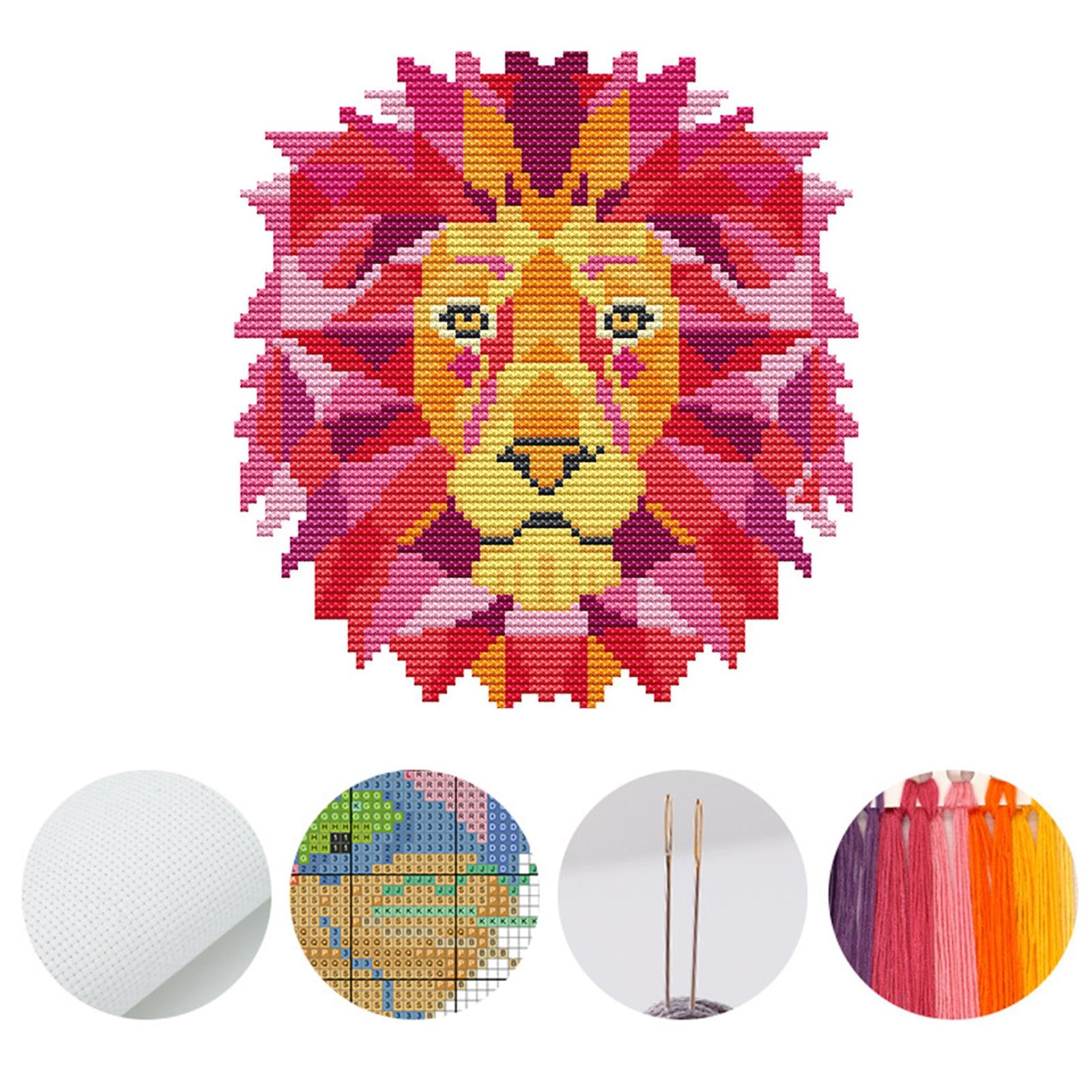 Abstract Animal Stamped Cross Stitch Kits Handmade Needlework for Beginners Lion