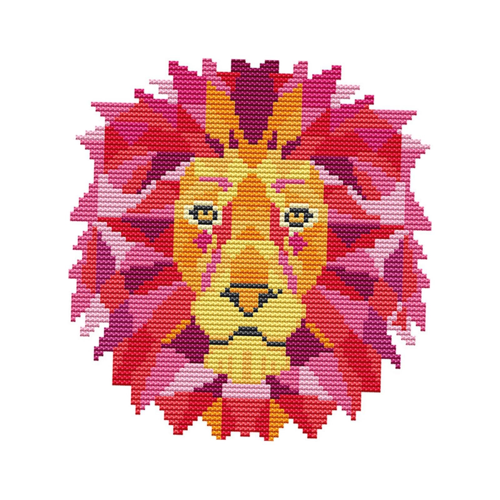 Abstract Animal Stamped Cross Stitch Kits Handmade Needlework for Beginners Lion