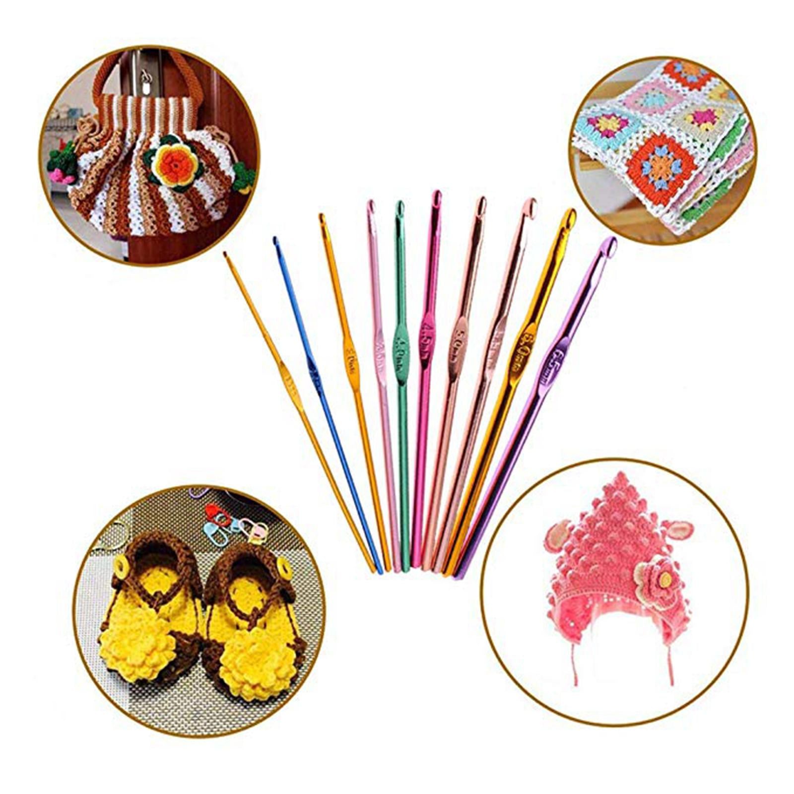 32x Aluminum Crochet Hooks Knitting Set 2-10mm with Large-Eye Blunt Needle