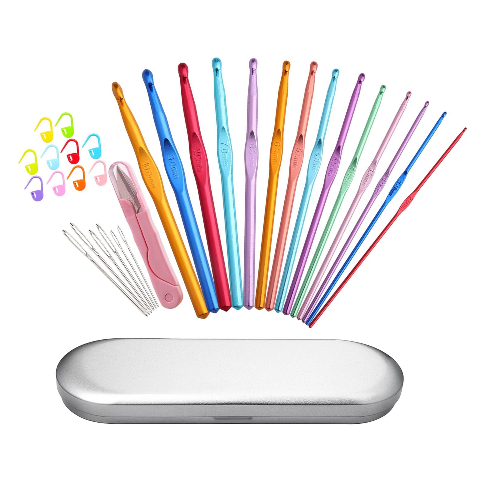 32x Aluminum Crochet Hooks Knitting Set 2-10mm with Large-Eye Blunt Needle