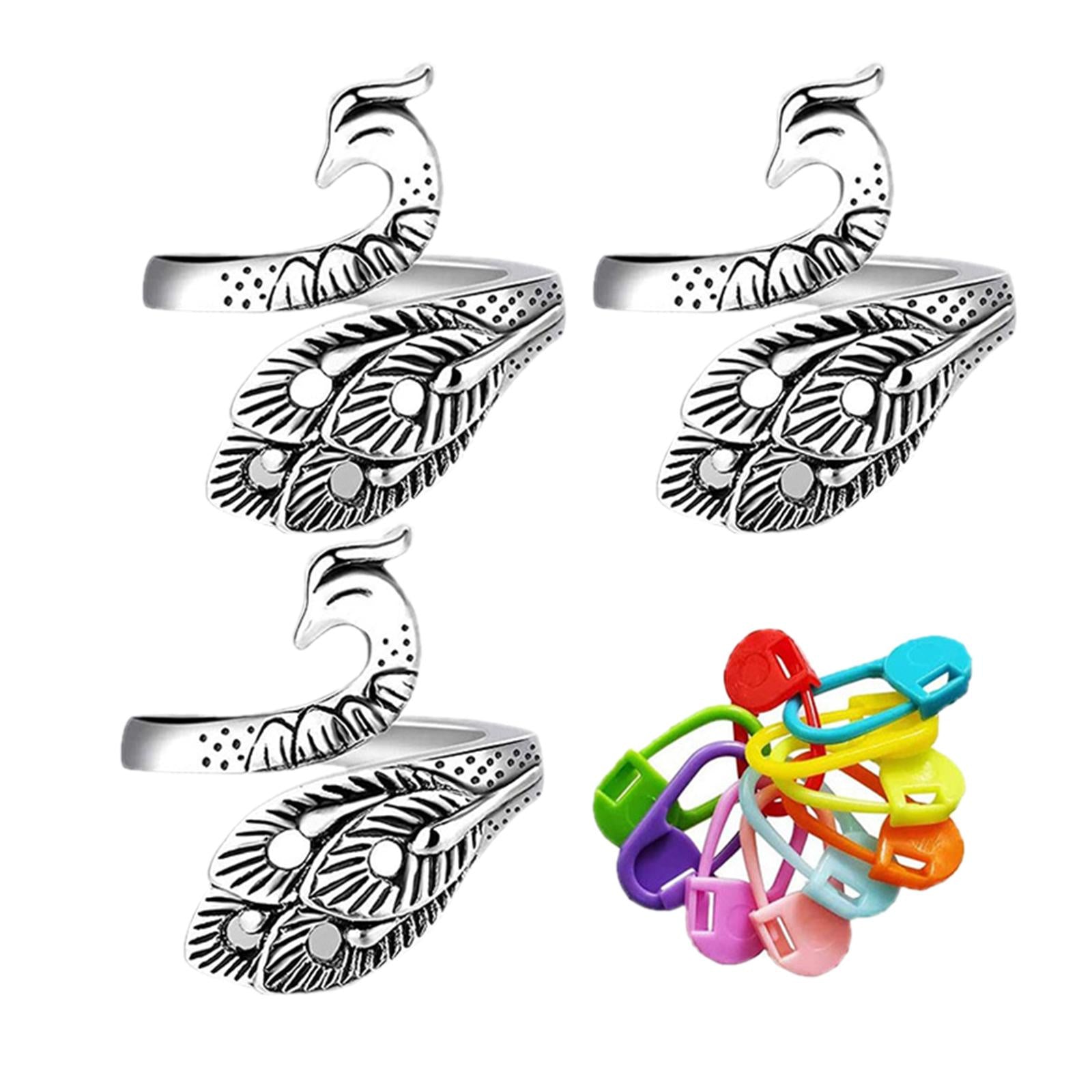 Crochet Ring Kit Peacock Adjustable Knitting Loop w/ Colorful Stitch Marker