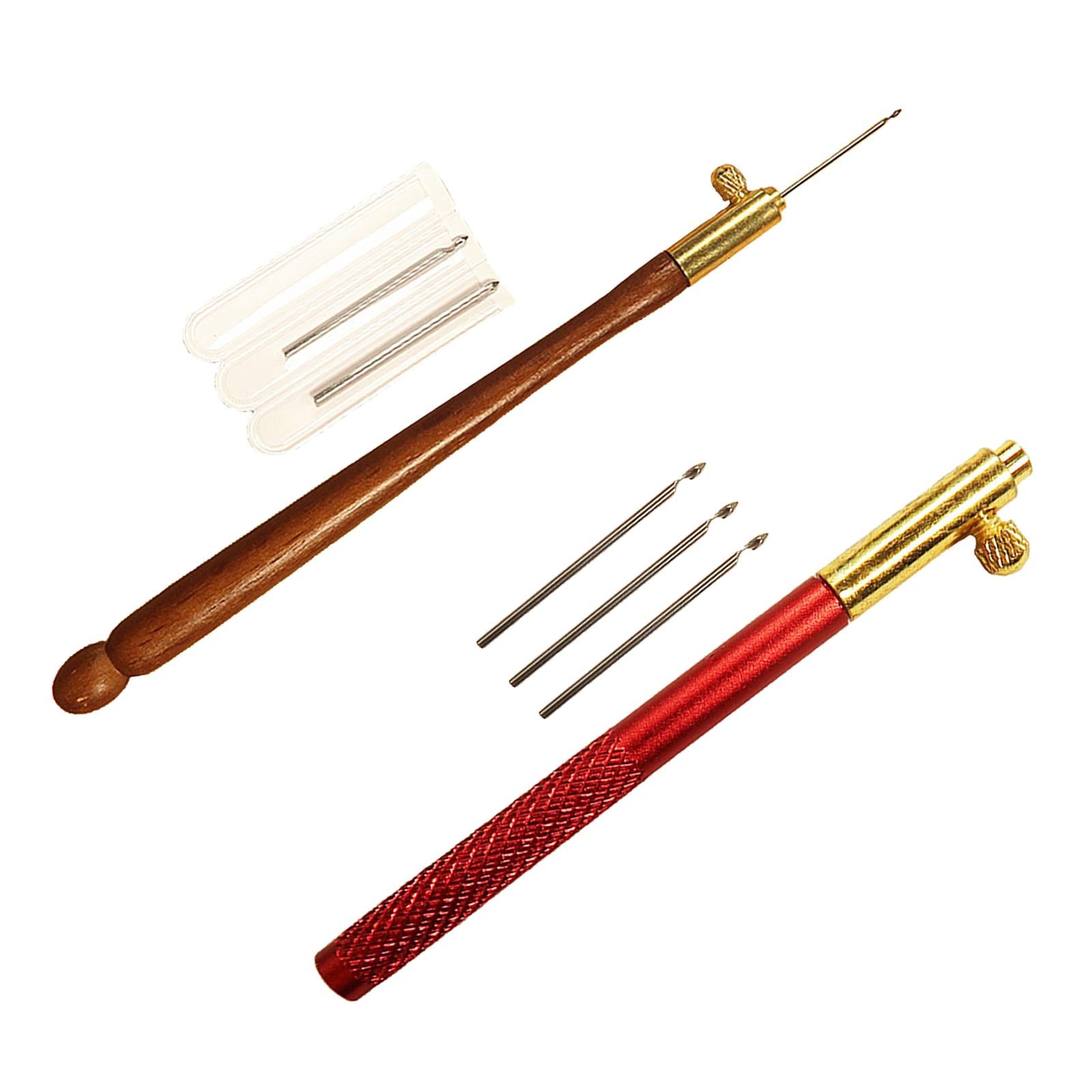 French Embroidery Crochet Hook with Needles Beading Crafts Set Brown_Wooden