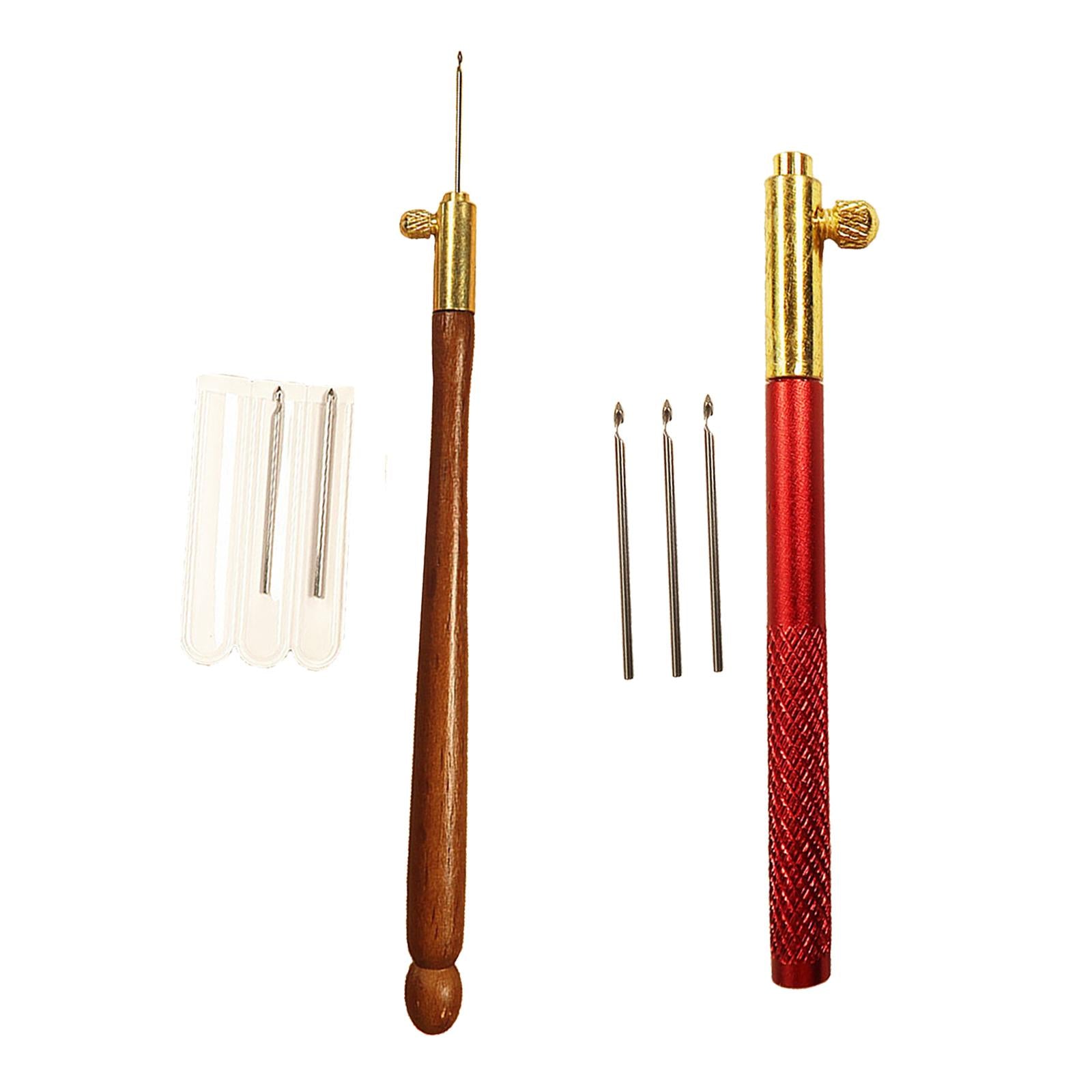 French Embroidery Crochet Hook with Needles Beading Crafts Set Brown_Wooden