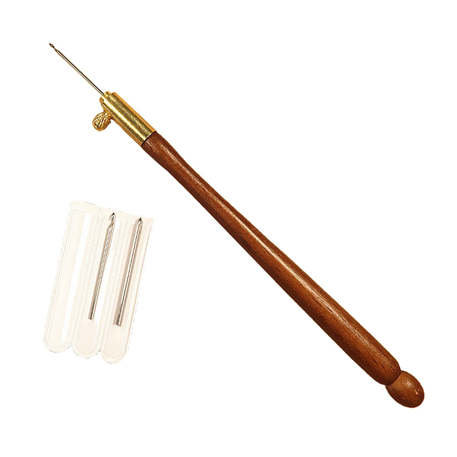 French Embroidery Crochet Hook with Needles Beading Crafts Set Brown_Wooden