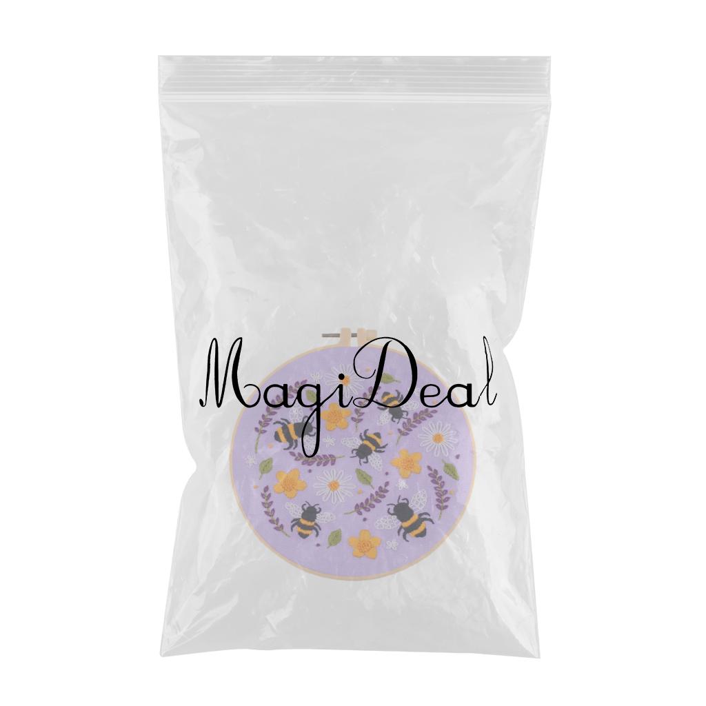 Cross Stitch Kit Floral Patterned Fabric Needles Bamboo Hoop Sewing Purple