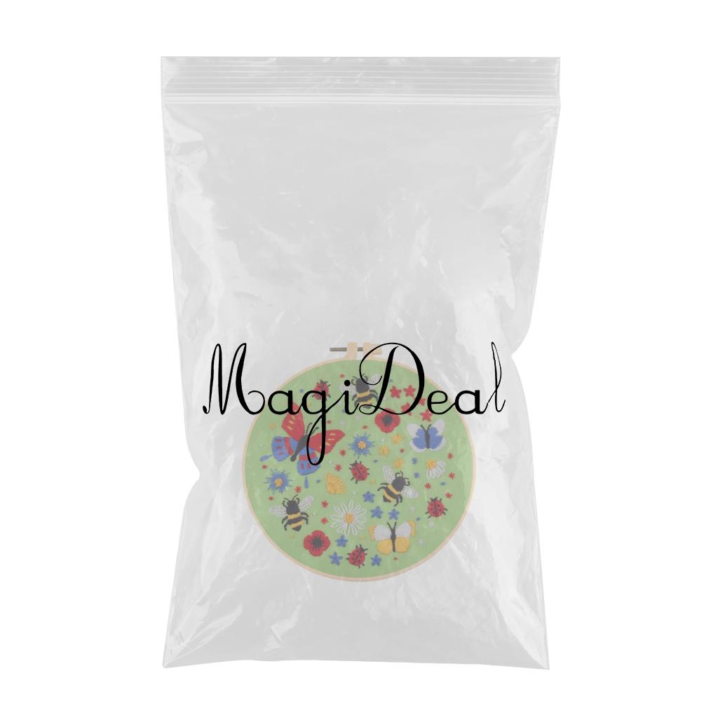Cross Stitch Kit Floral Patterned Fabric Needles Bamboo Hoop Sewing Green
