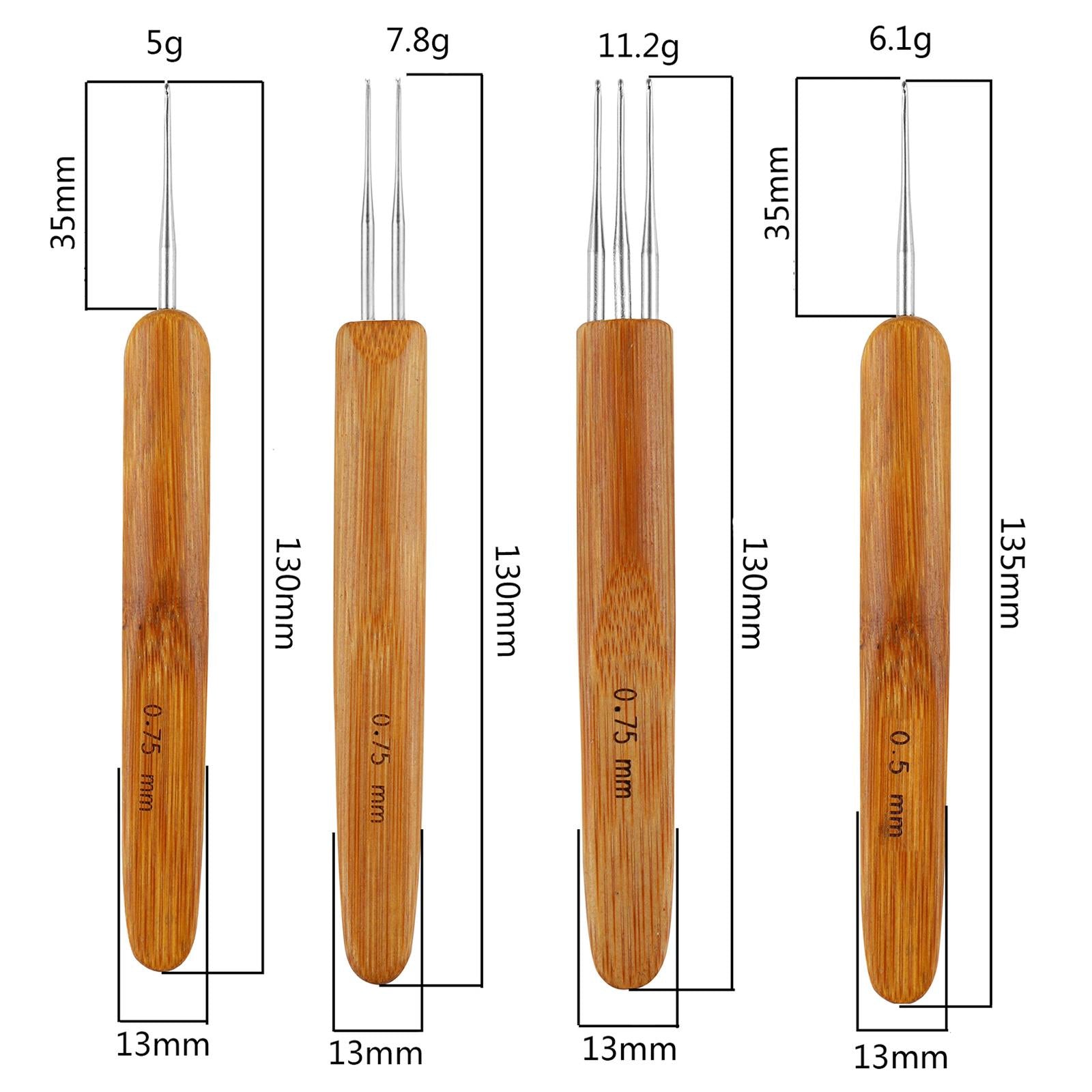 7Pcs Bamboo Handle Crochet Dreadlock Hook Needle Tool Braiding Hair Making