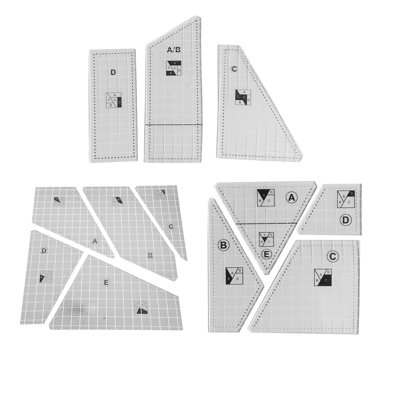 Transparent Multi-function Quilting Sewing Ruler Template Sewing Craft 5pcs
