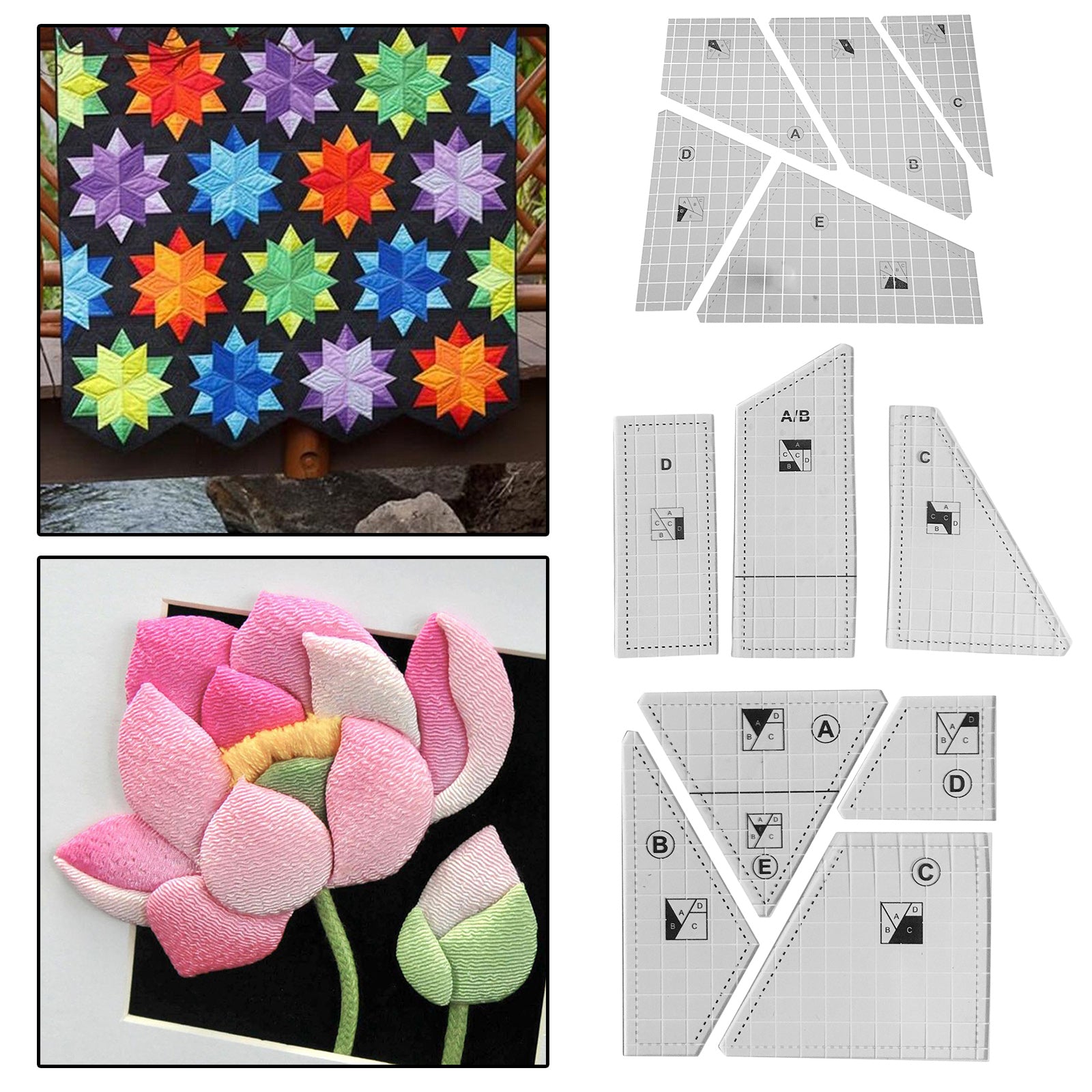Transparent Multi-function Quilting Sewing Ruler Template Sewing Craft 5pcs