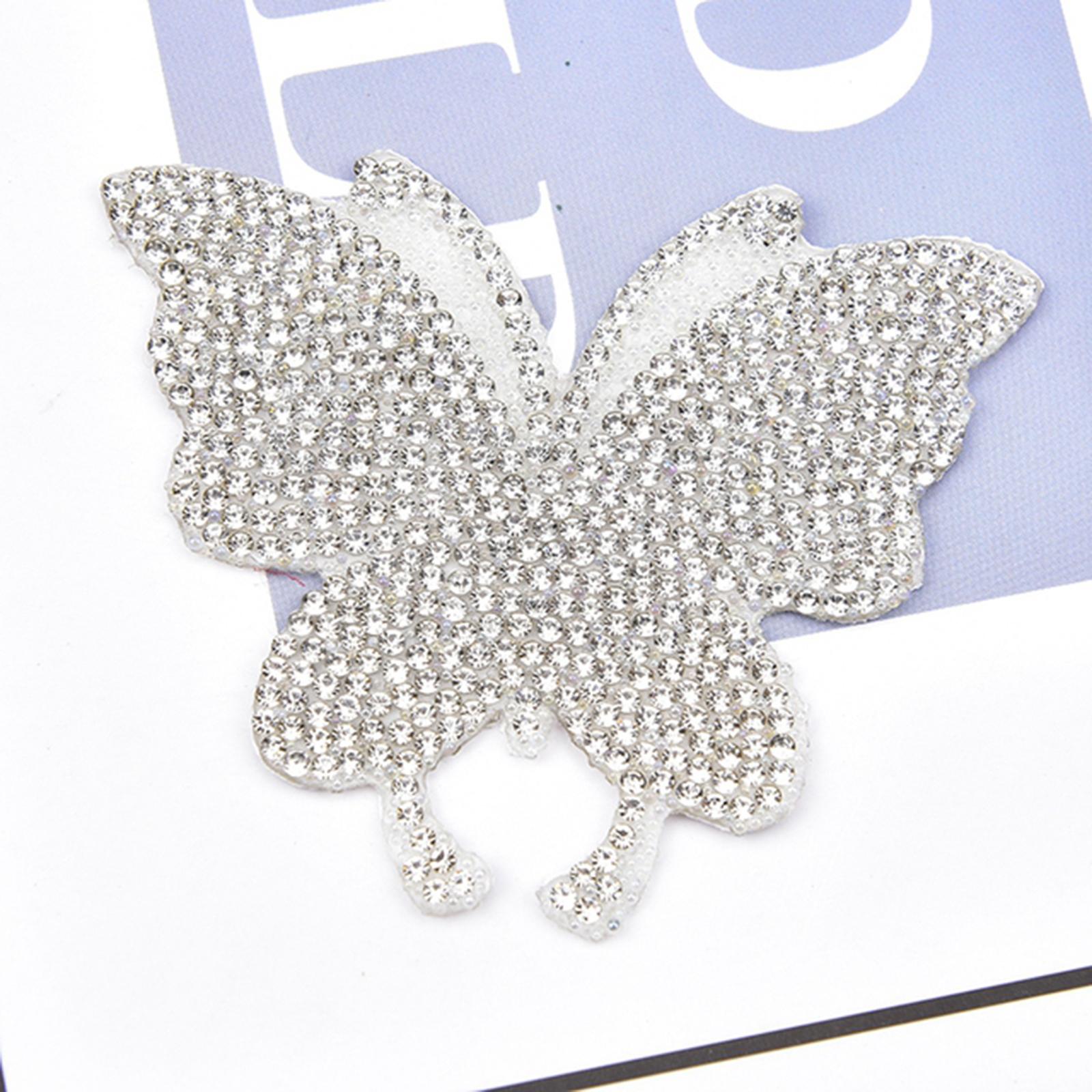 4PCS Rhinestone Butterfly Patches Iron On Sew on Patch Embroidered Appliques White