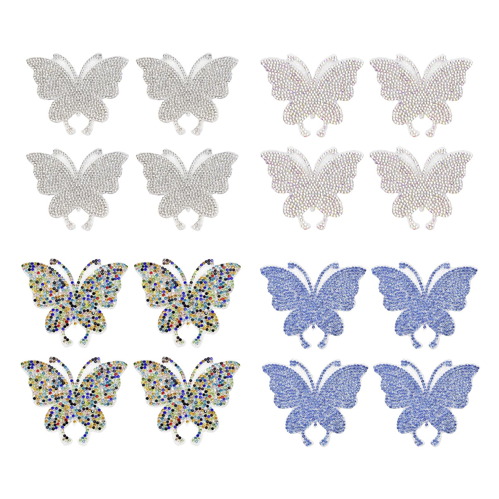 4PCS Rhinestone Butterfly Patches Iron On Sew on Patch Embroidered Appliques White
