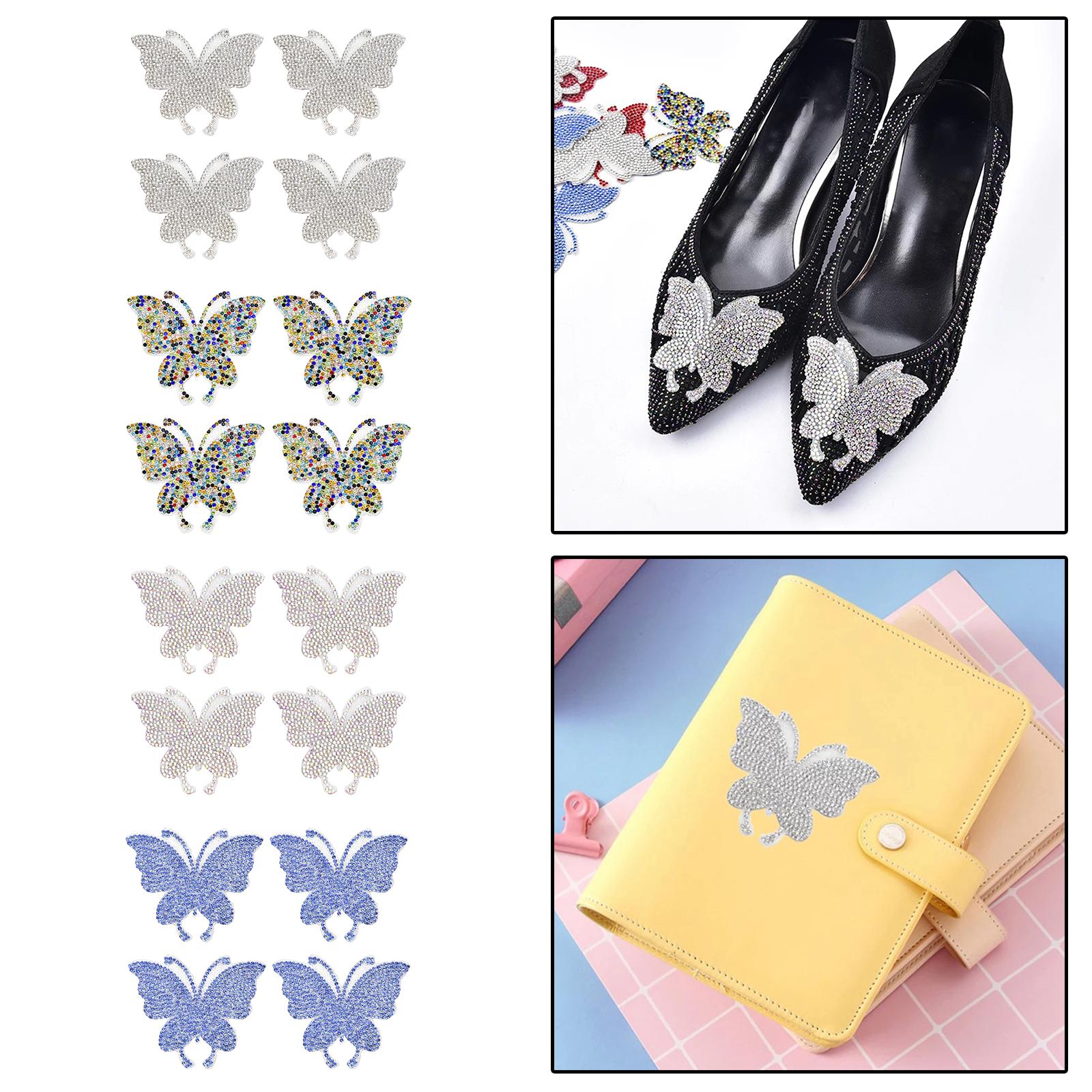 4PCS Rhinestone Butterfly Patches Iron On Sew on Patch Embroidered Appliques White