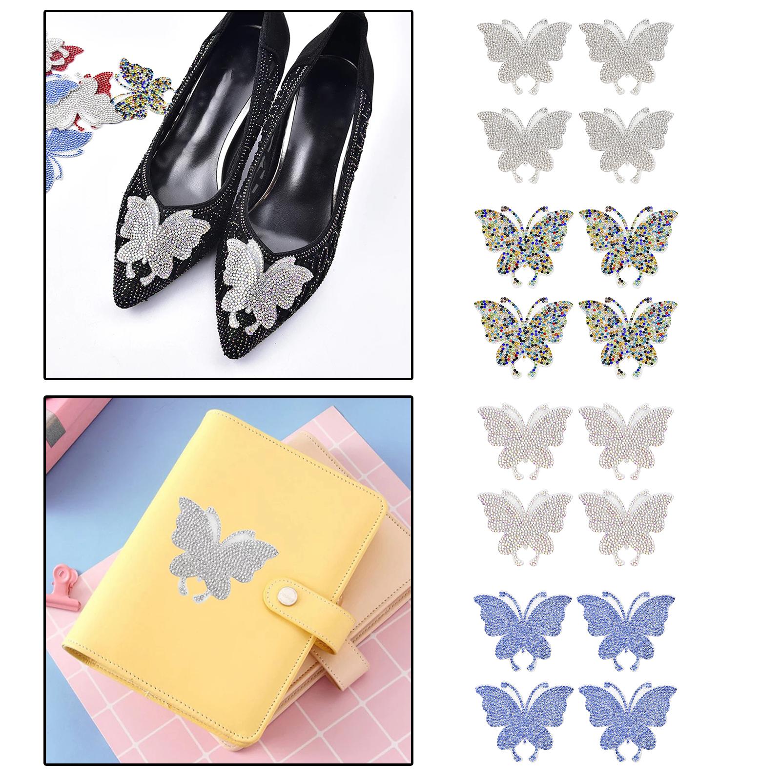 4PCS Rhinestone Butterfly Patches Iron On Sew on Patch Embroidered Appliques White