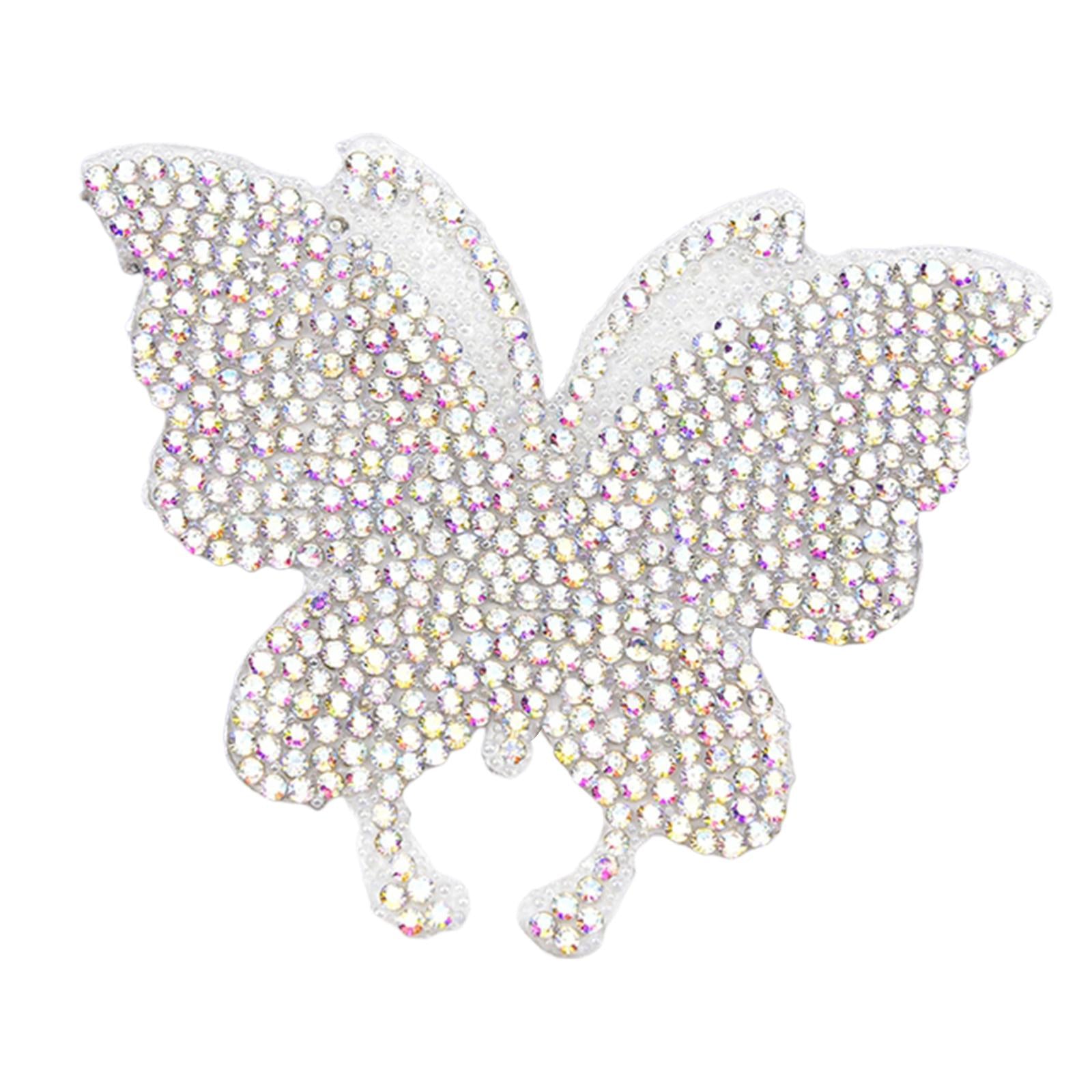 4PCS Rhinestone Butterfly Patches Iron On Sew on Patch Embroidered Appliques AB Multicolor