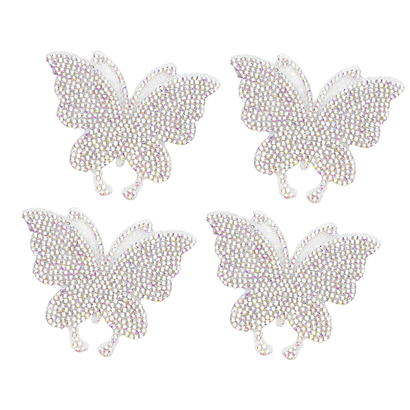 4PCS Rhinestone Butterfly Patches Iron On Sew on Patch Embroidered Appliques AB Multicolor
