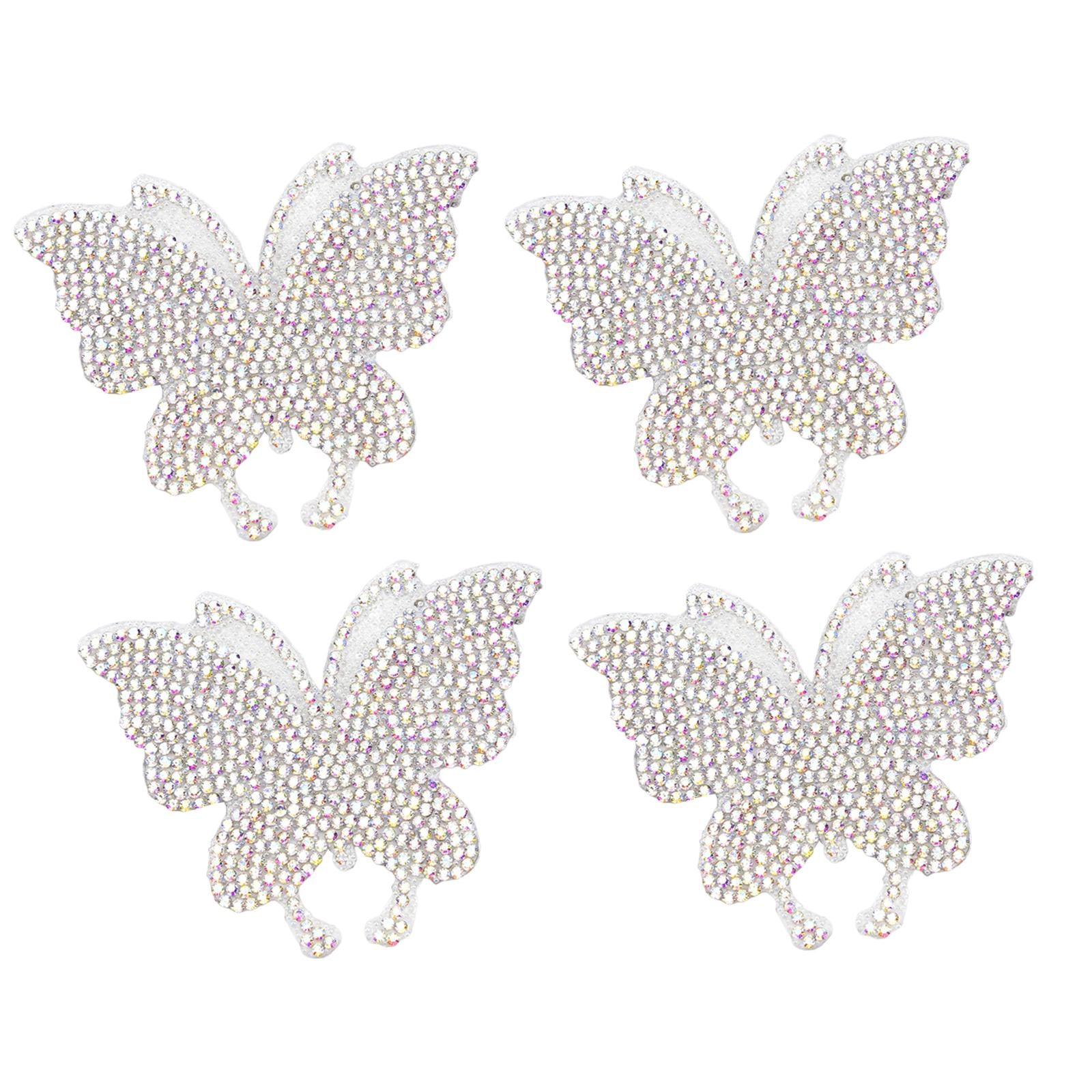 4PCS Rhinestone Butterfly Patches Iron On Sew on Patch Embroidered Appliques AB Multicolor