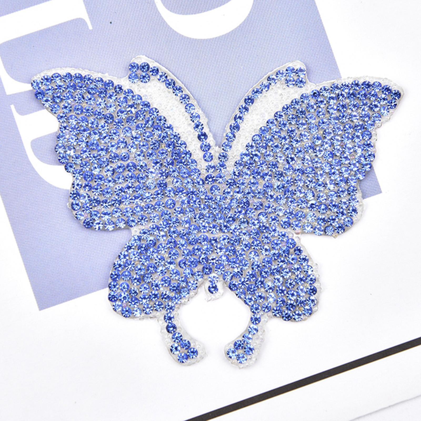 4PCS Rhinestone Butterfly Patches Iron On Sew on Patch Embroidered Appliques Light Blue