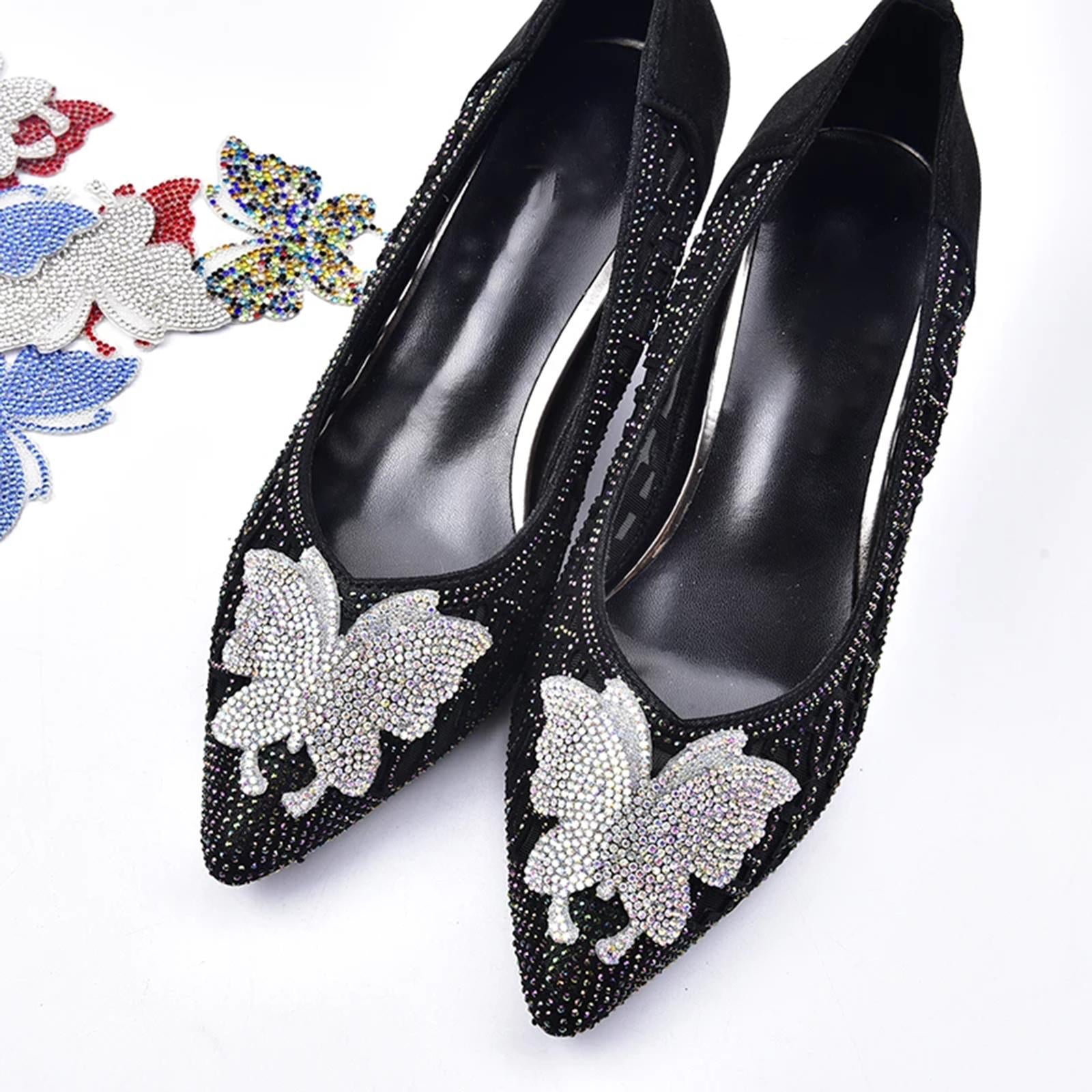 4PCS Rhinestone Butterfly Patches Iron On Sew on Patch Embroidered Appliques Light Blue