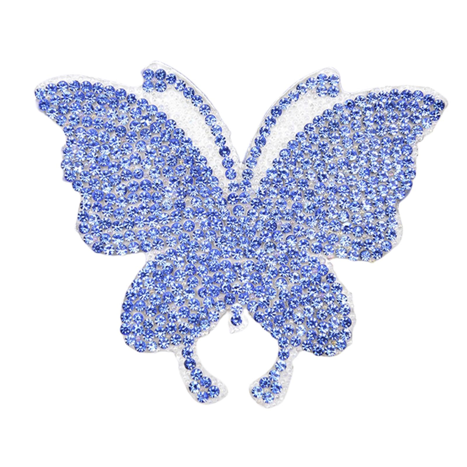 4PCS Rhinestone Butterfly Patches Iron On Sew on Patch Embroidered Appliques Light Blue