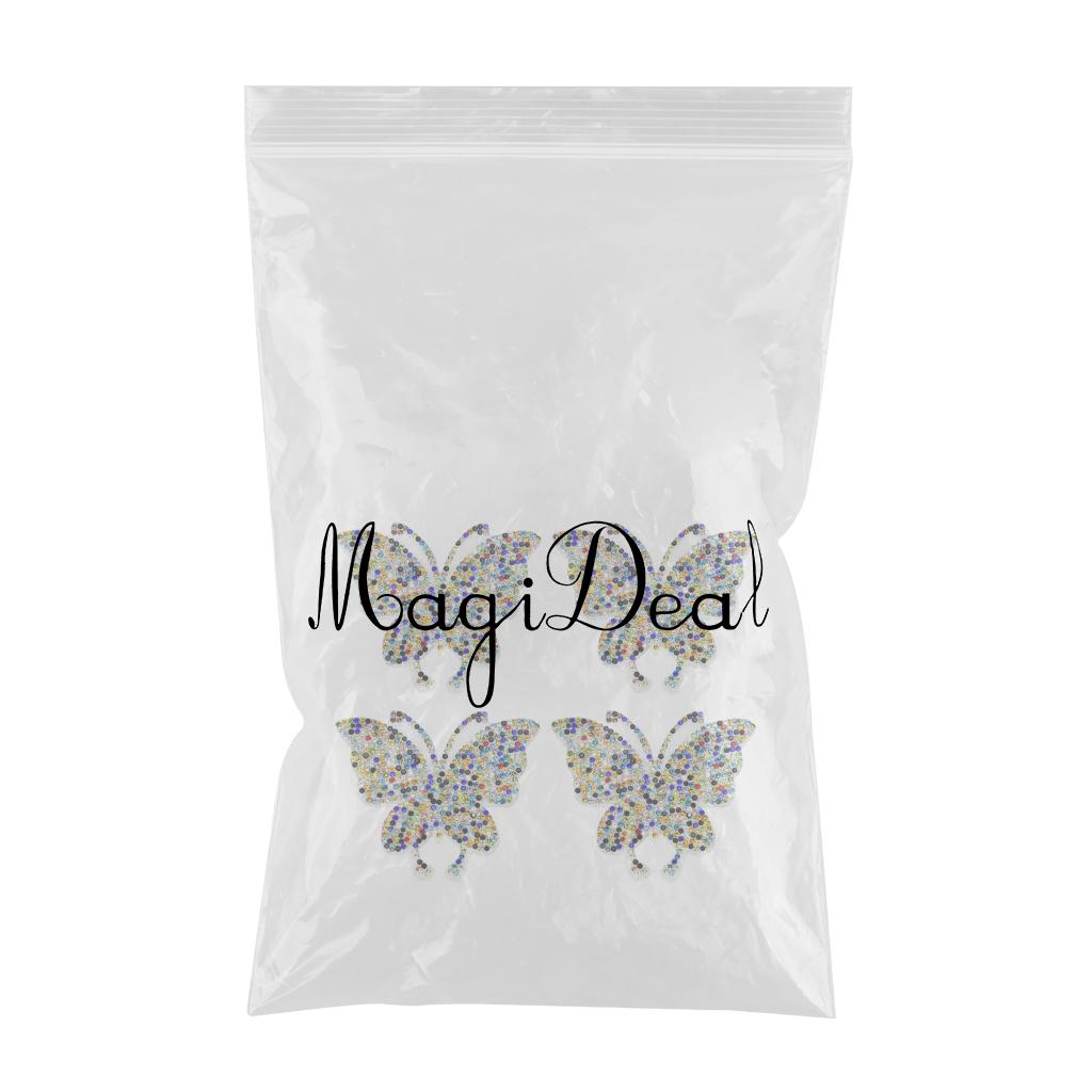4PCS Rhinestone Butterfly Patches Iron On Sew on Patch Embroidered Appliques Multicolor