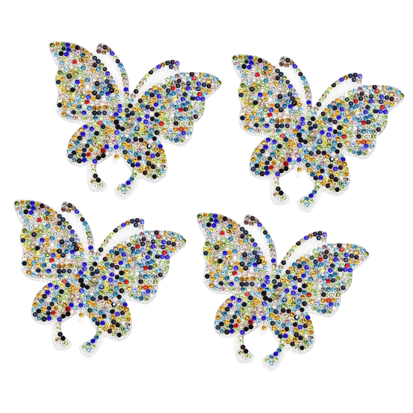 4PCS Rhinestone Butterfly Patches Iron On Sew on Patch Embroidered Appliques Multicolor