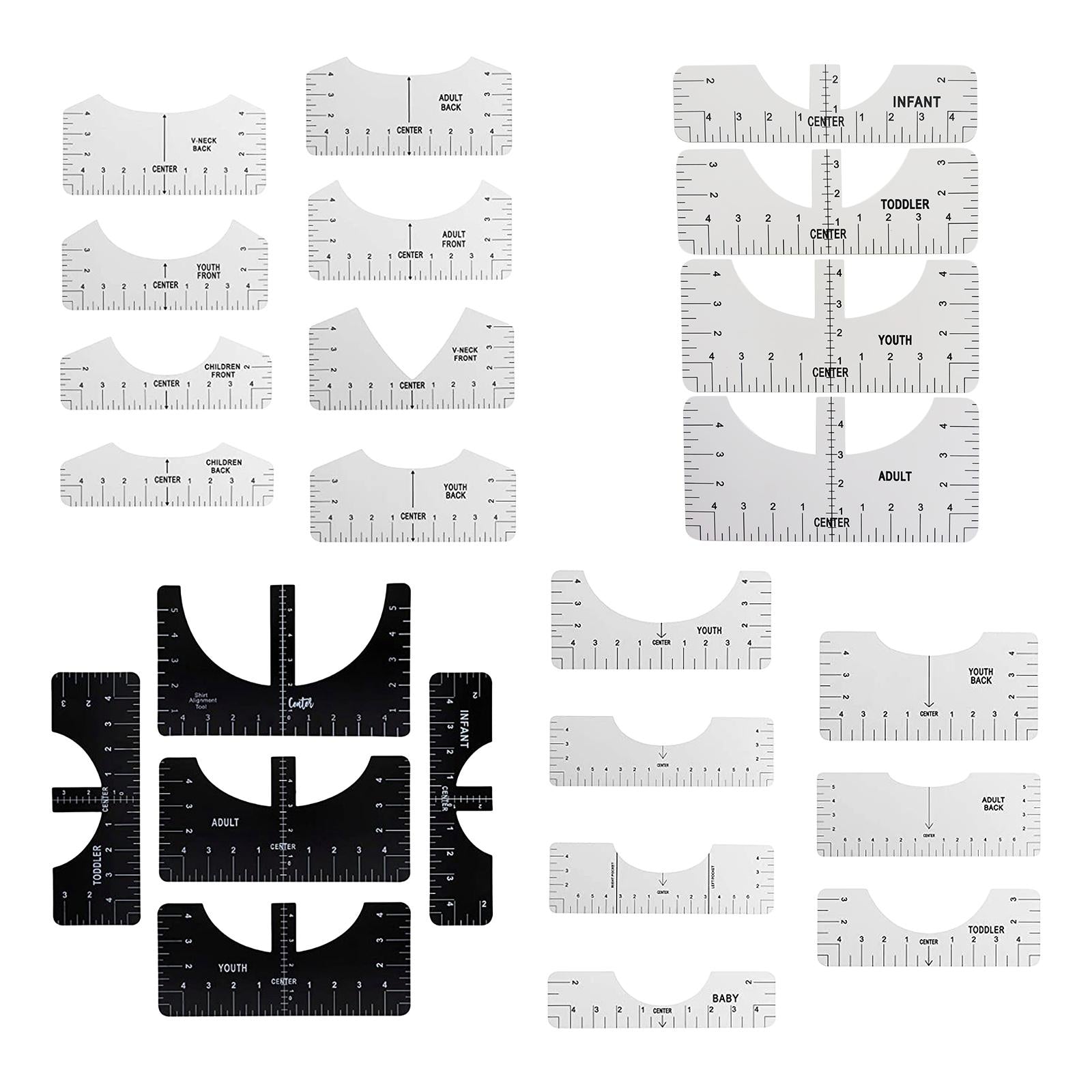 T-Shirt Ruler Tool Alignment Craft Tool Guide For Center Designs 8PCS White