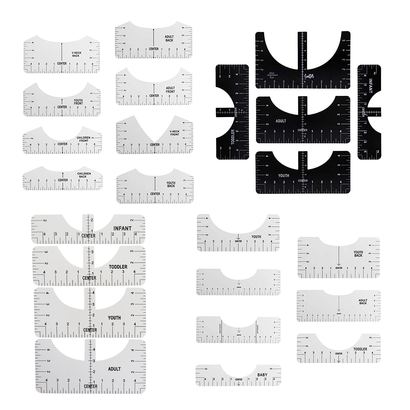 T-Shirt Ruler Tool Alignment Craft Tool Guide For Center Designs 8PCS White