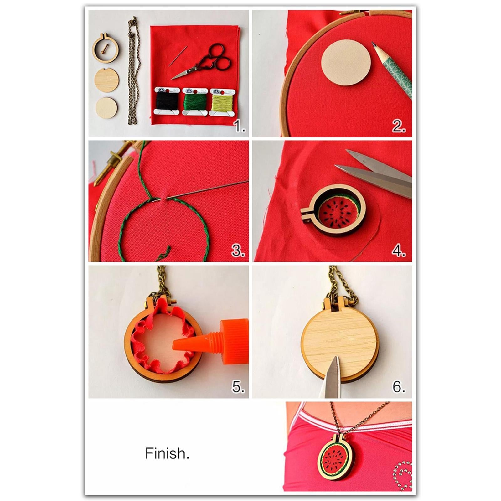 Exquisite Mini Embroidery Hoop Pendant Crossing Stitch Frame Necklace Favors 7pcs