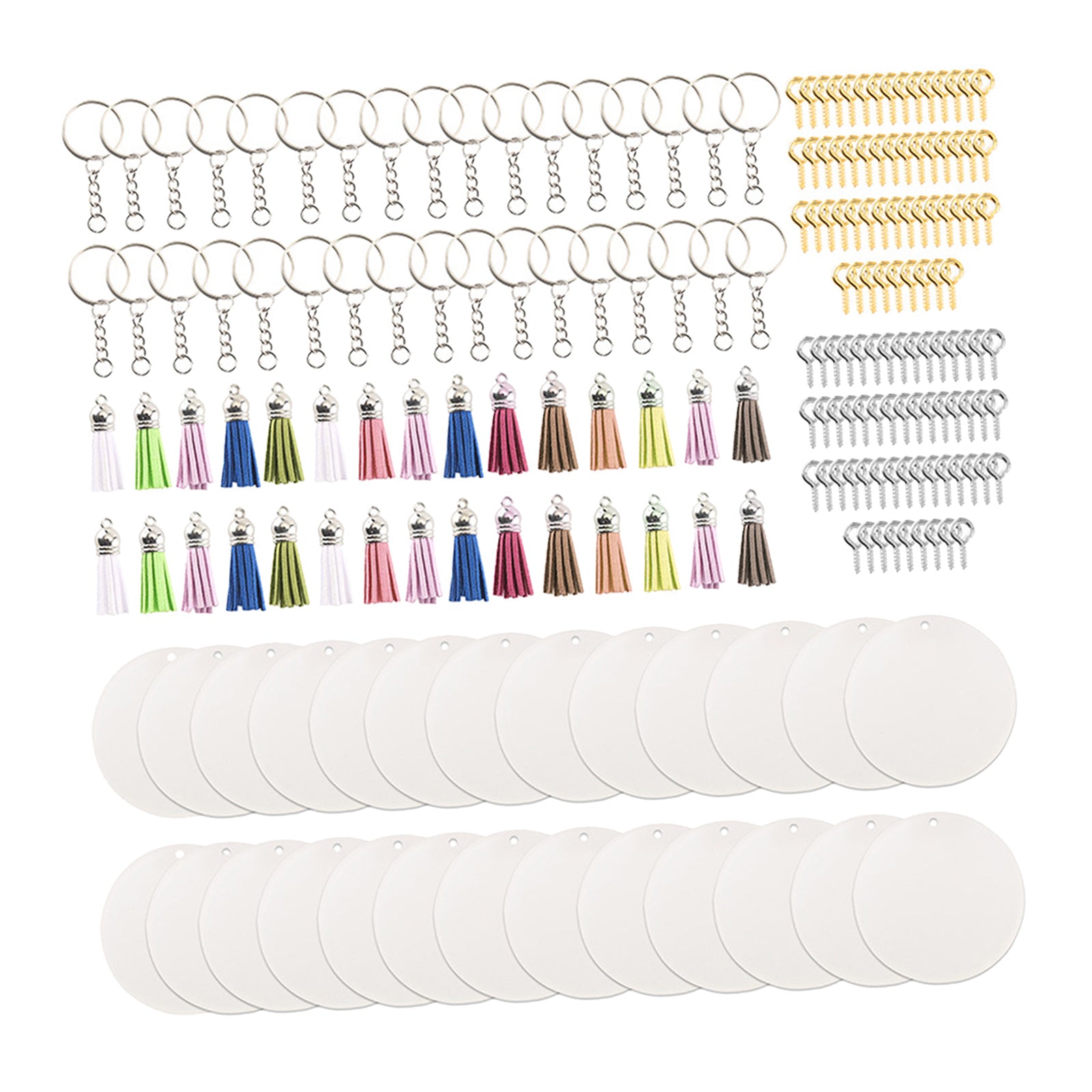 200PCS Acrylic Keychain Blanks With Tassel Bag Pendants Keyring Set Crafts