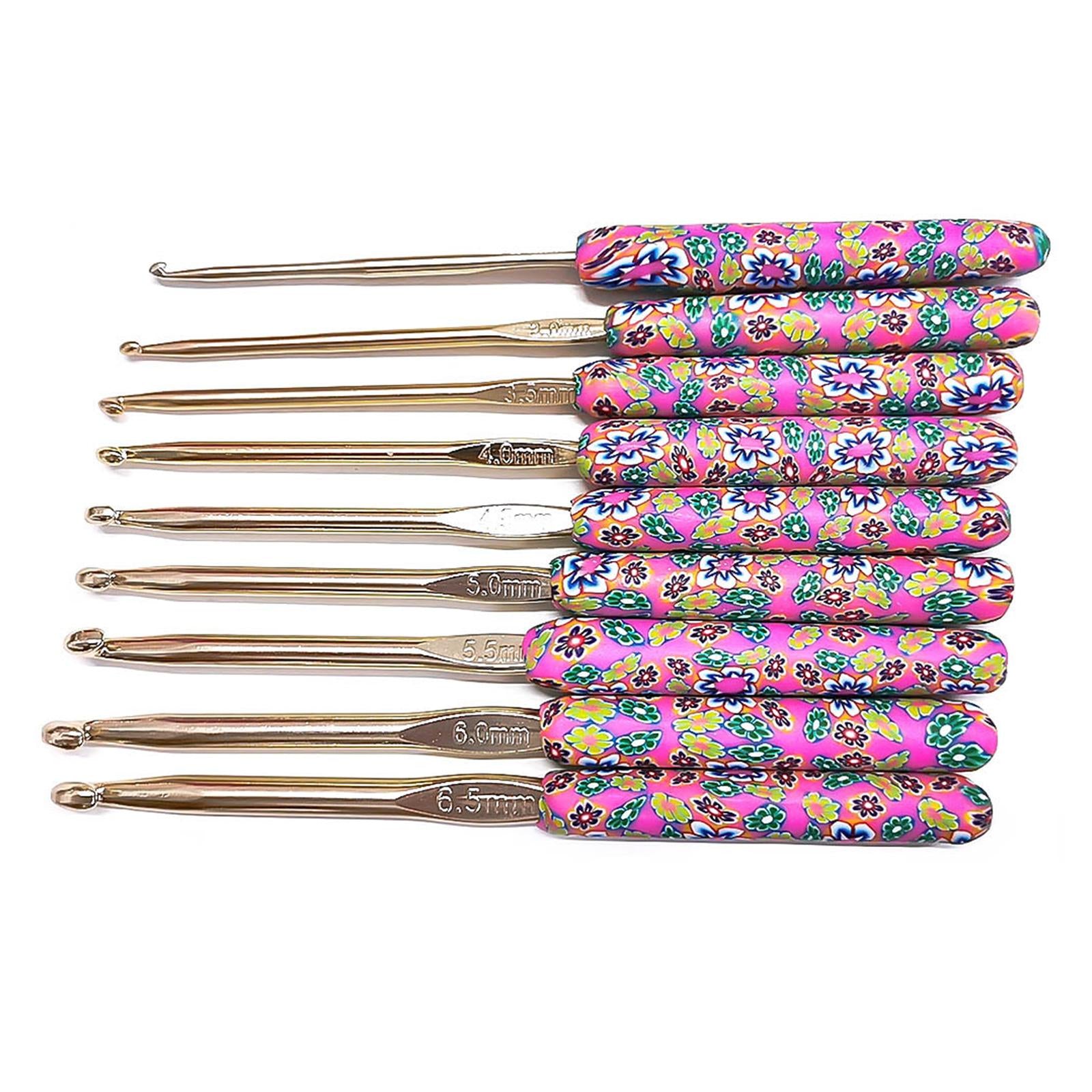 9x Aluminum Crochet Hooks Knitting Needles Sewing Yarn Craft Tools Pink