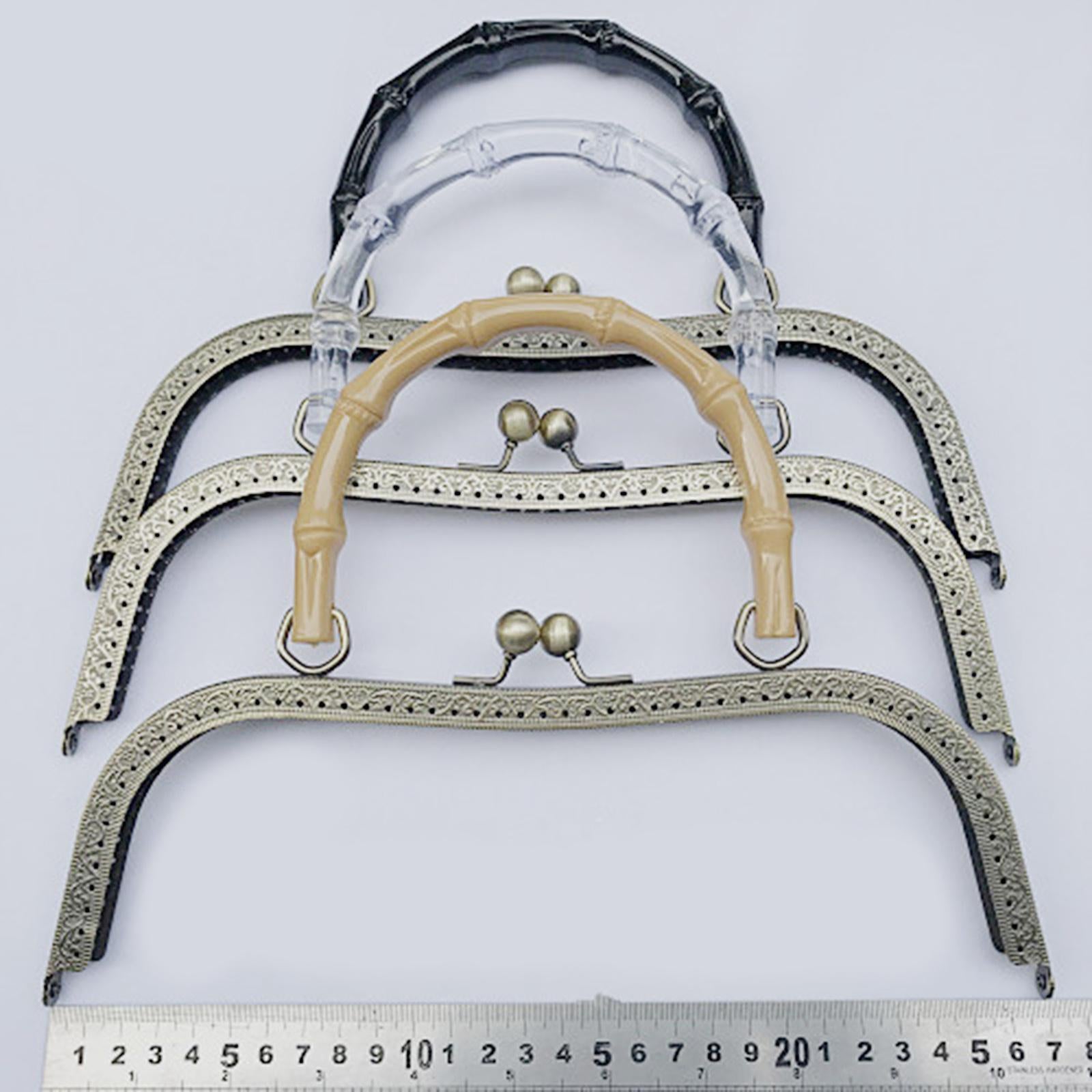 Metal Purse Handbag Frame with Handle Kiss Clasp Lock Supplies Wooden Handle