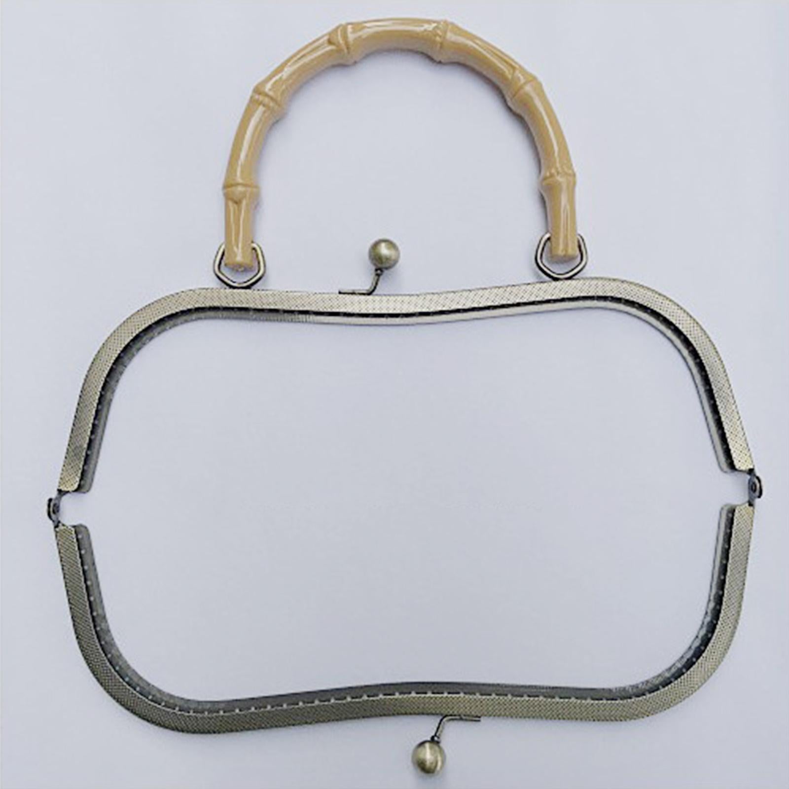 Metal Purse Handbag Frame with Handle Kiss Clasp Lock Supplies Wooden Handle